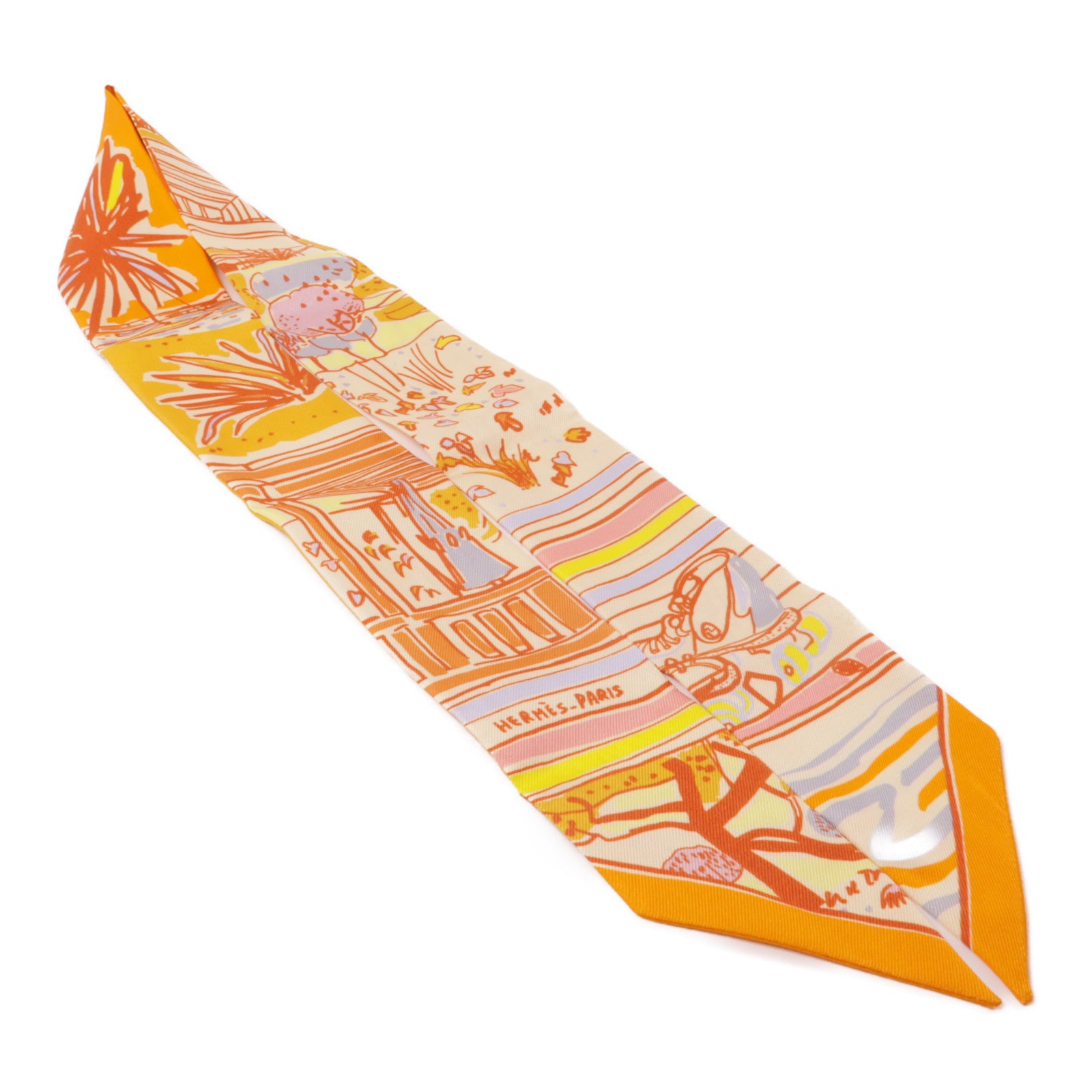 HERMES 絲質Twilly絲巾橙色