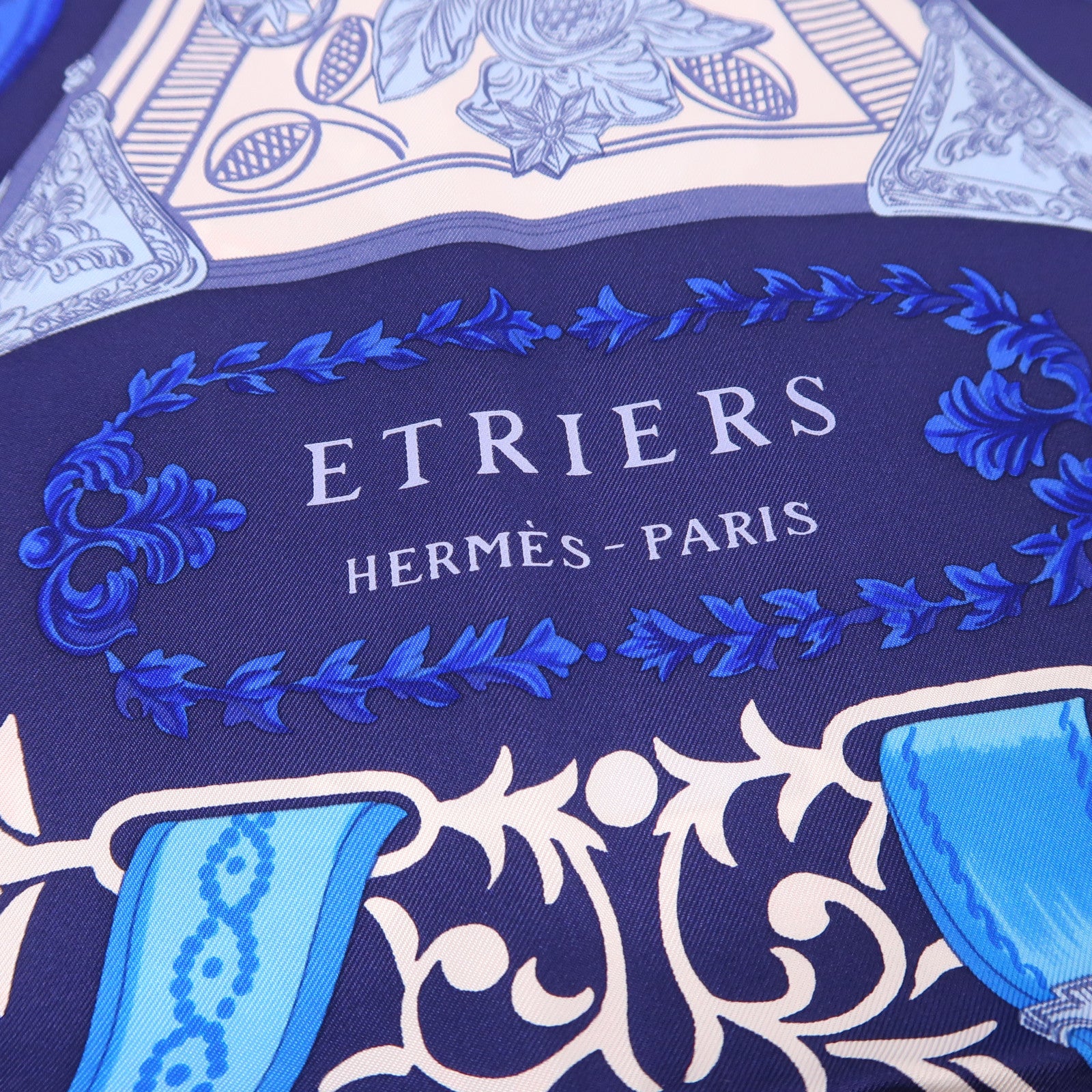 HERMES Scarf Silk Blue Red White