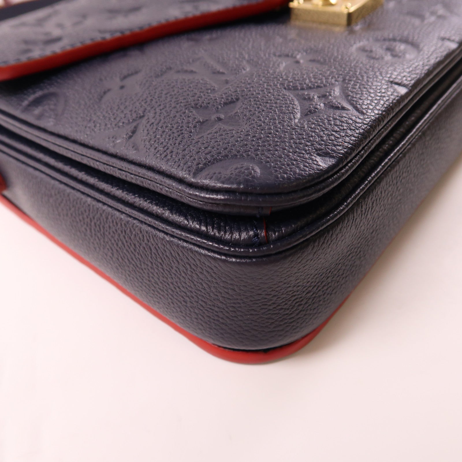 LOUIS VUITTON Monogram Empreinte Pochette Metis金扣手挽肩背兩用袋深藍色