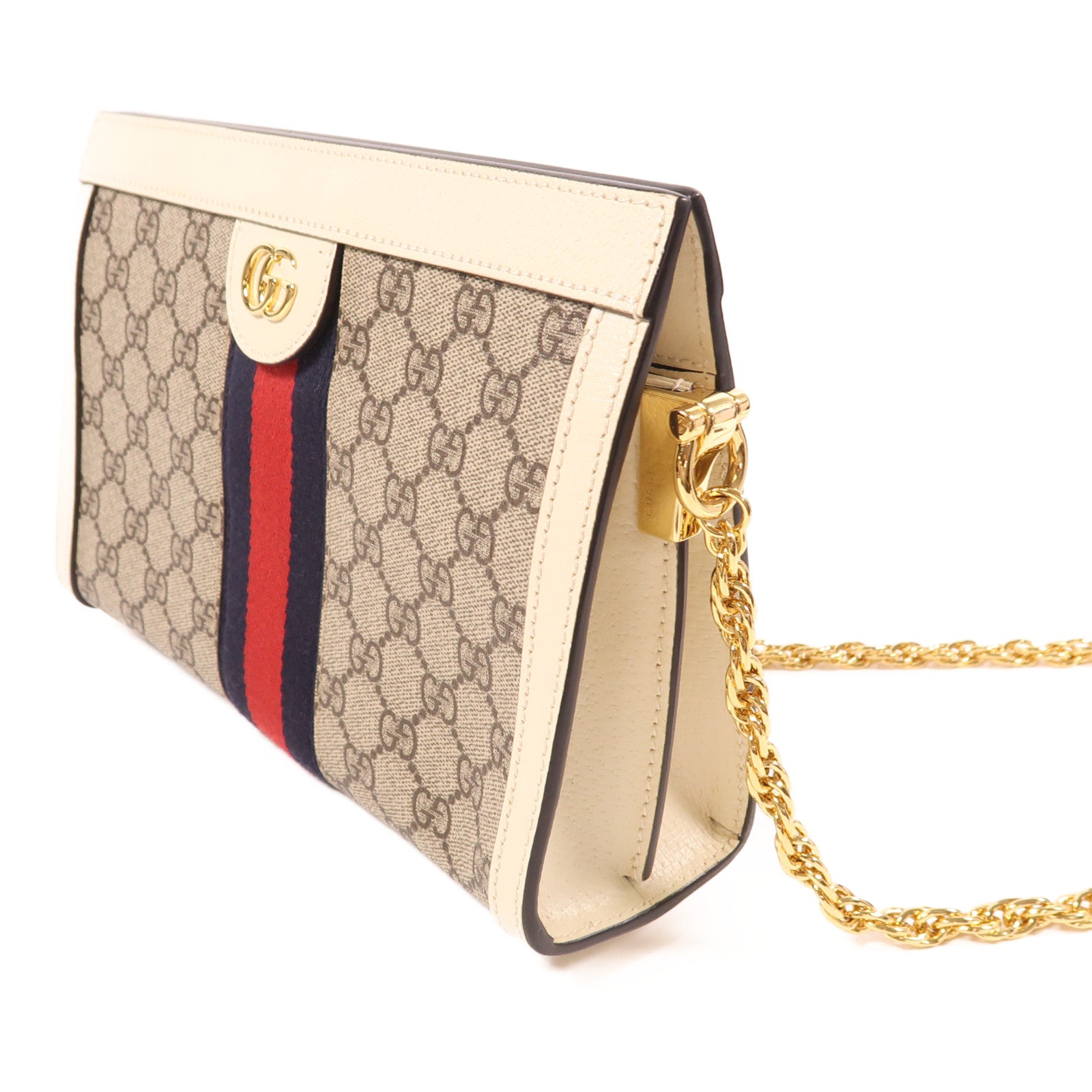 GUCCI 【激減優惠】塗層帆布Ophidia GG金扣鏈帶肩背袋