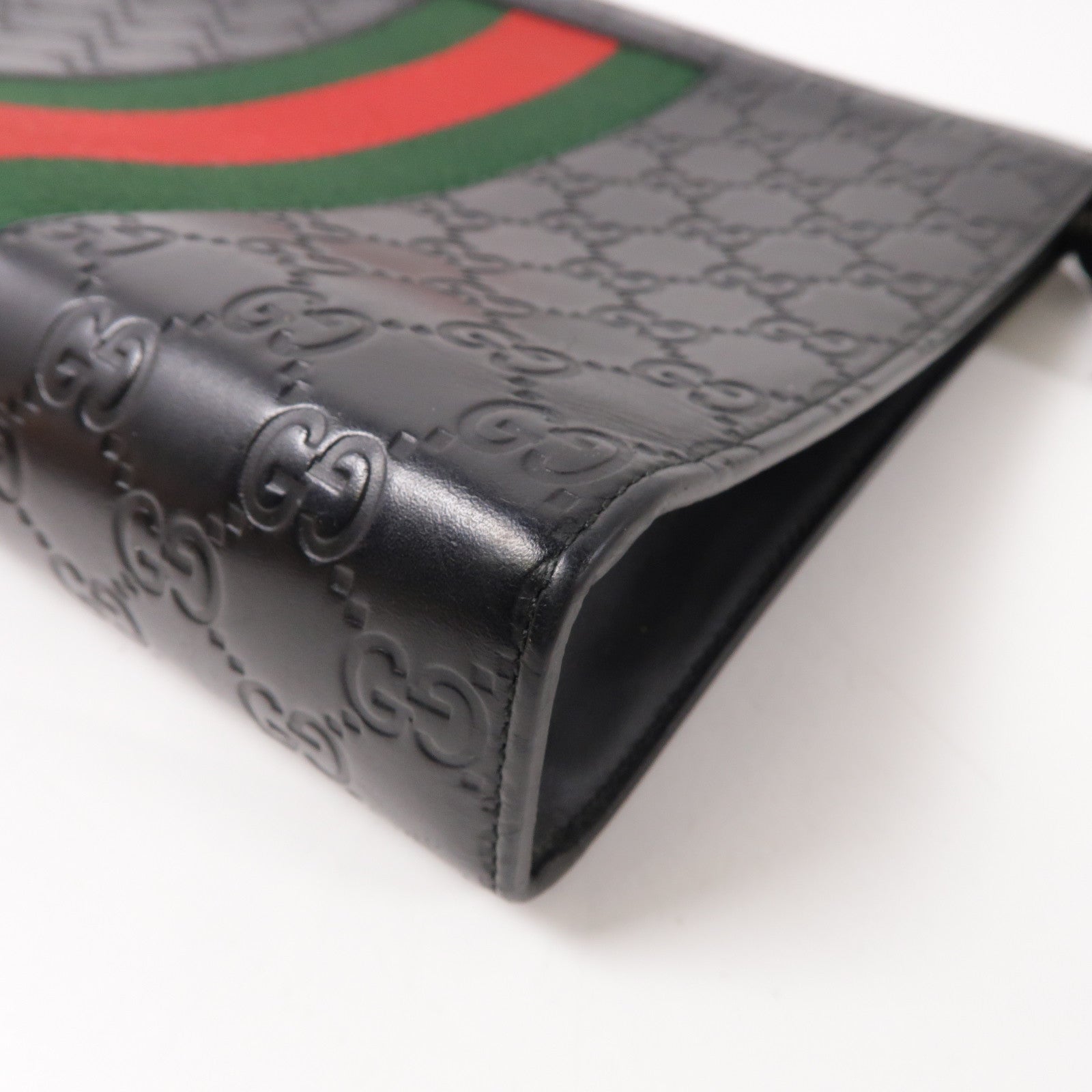 GUCCI 牛皮皮革GG Supreme Web Pouch銀扣手拿包黑色