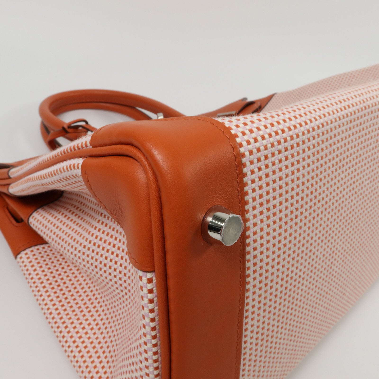 HERMES Toile Quadrille帆布Birkin 30手挽袋Terre Battue