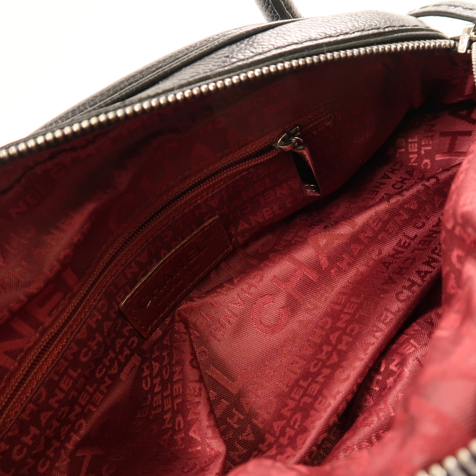 CHANEL 牛皮皮革Handbag銀扣手挽袋黑色