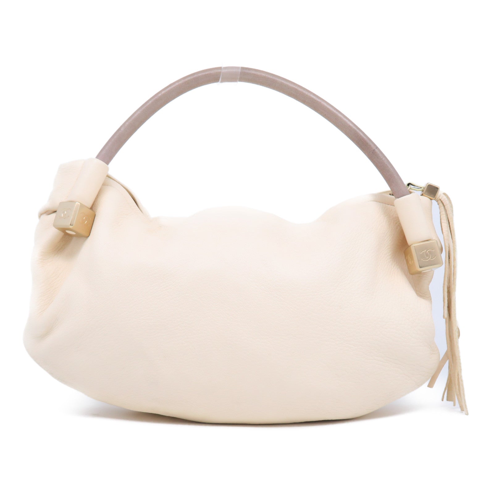 CHANEL 【清倉大減價】牛皮皮革Shoulder Bag金扣手挽肩背兩用袋米白色