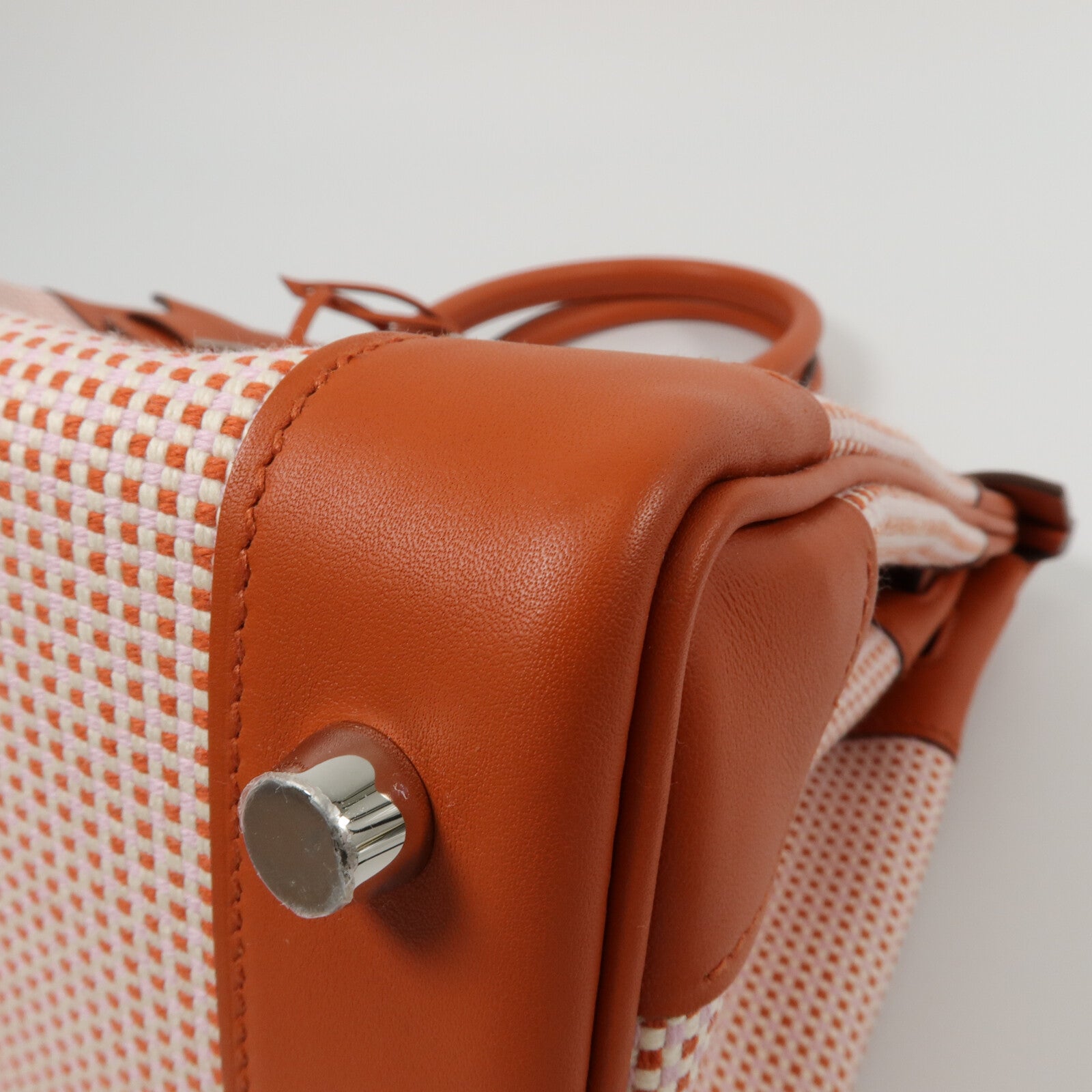 HERMES Toile Quadrille帆布Birkin 30手挽袋Terre Battue