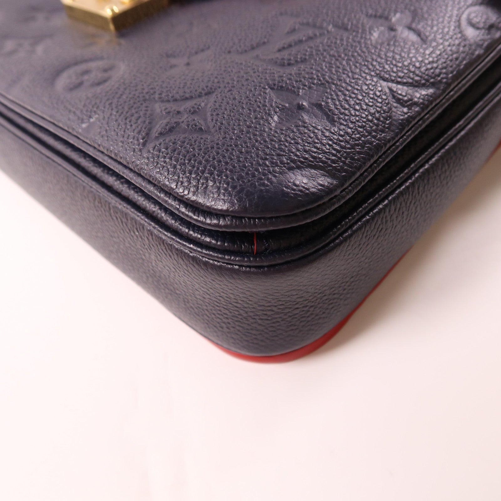 LOUIS VUITTON Monogram Empreinte Pochette Metis金扣手挽肩背兩用袋深藍色