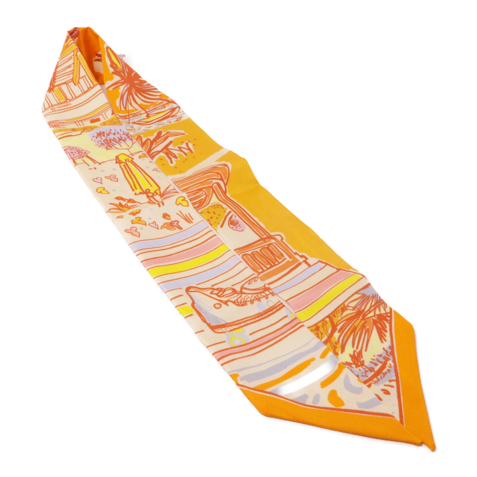 HERMES 絲質Twilly絲巾橙色