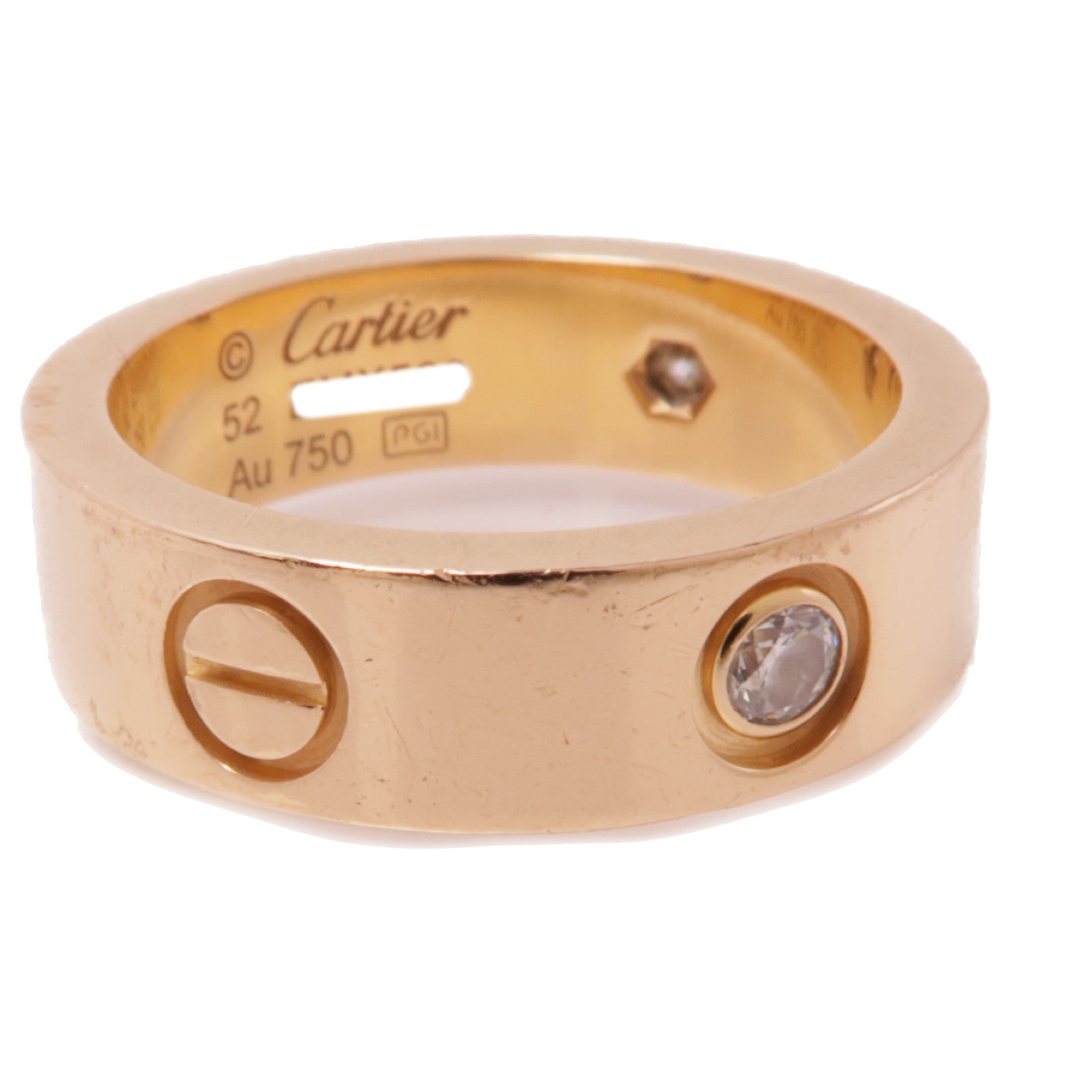 CARTIER 18K玫瑰金Love Ring 3 Diamonds鑽石戒指Cartier#52/US#6