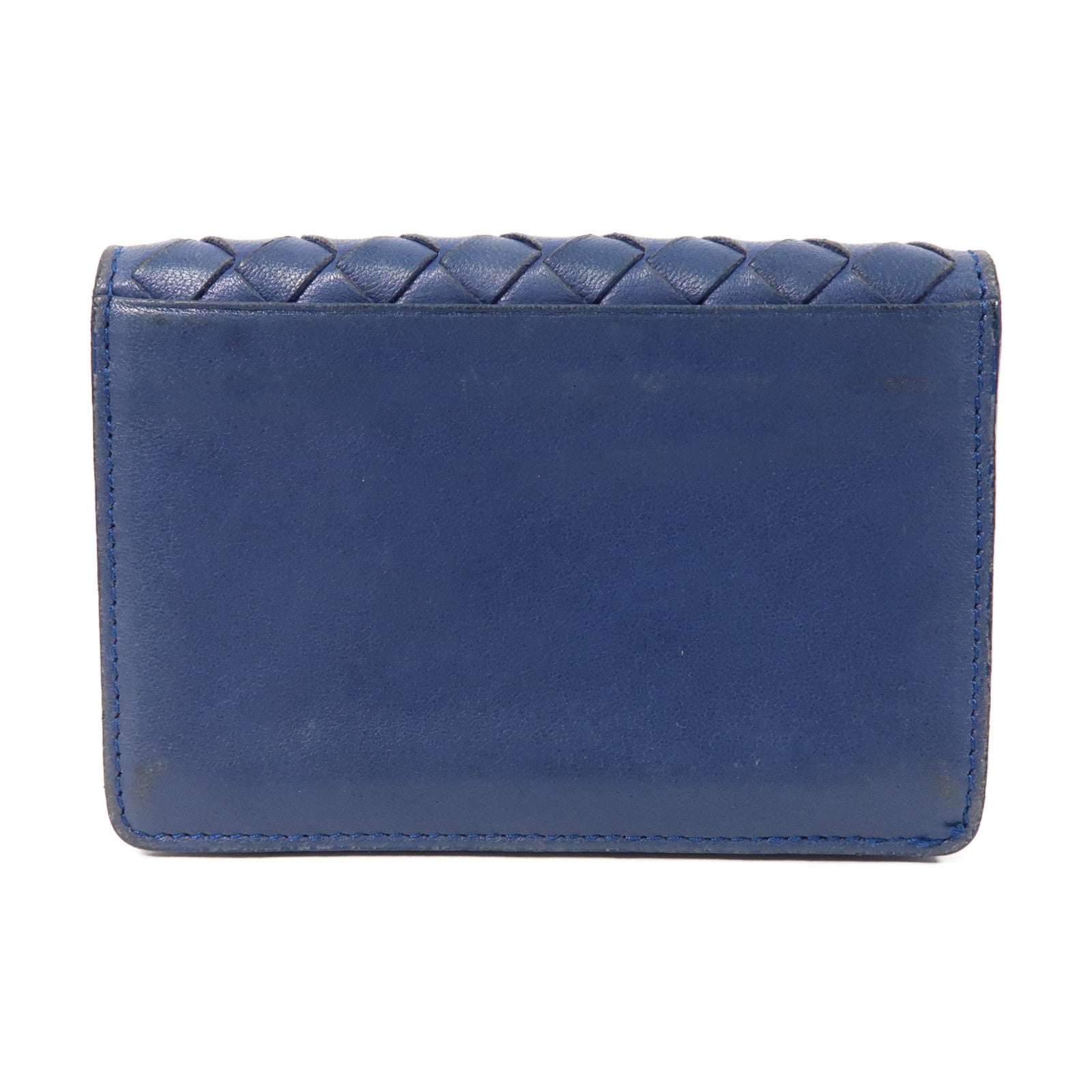 BOTTEGA VENETA 織紋皮革Card Case銀扣卡片套藍色