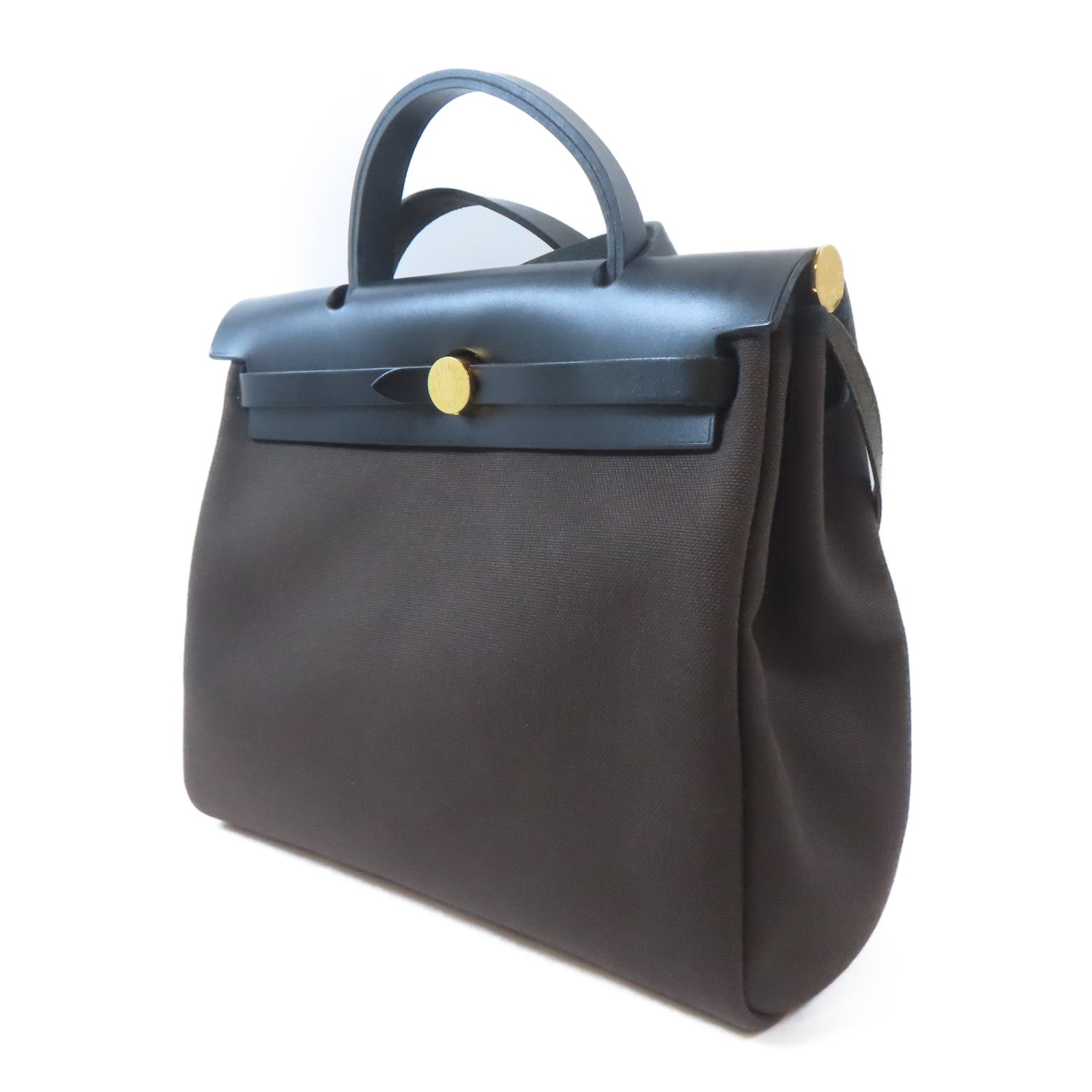 HERMES 帆布Herbag PM金扣手挽肩背兩用袋啡色