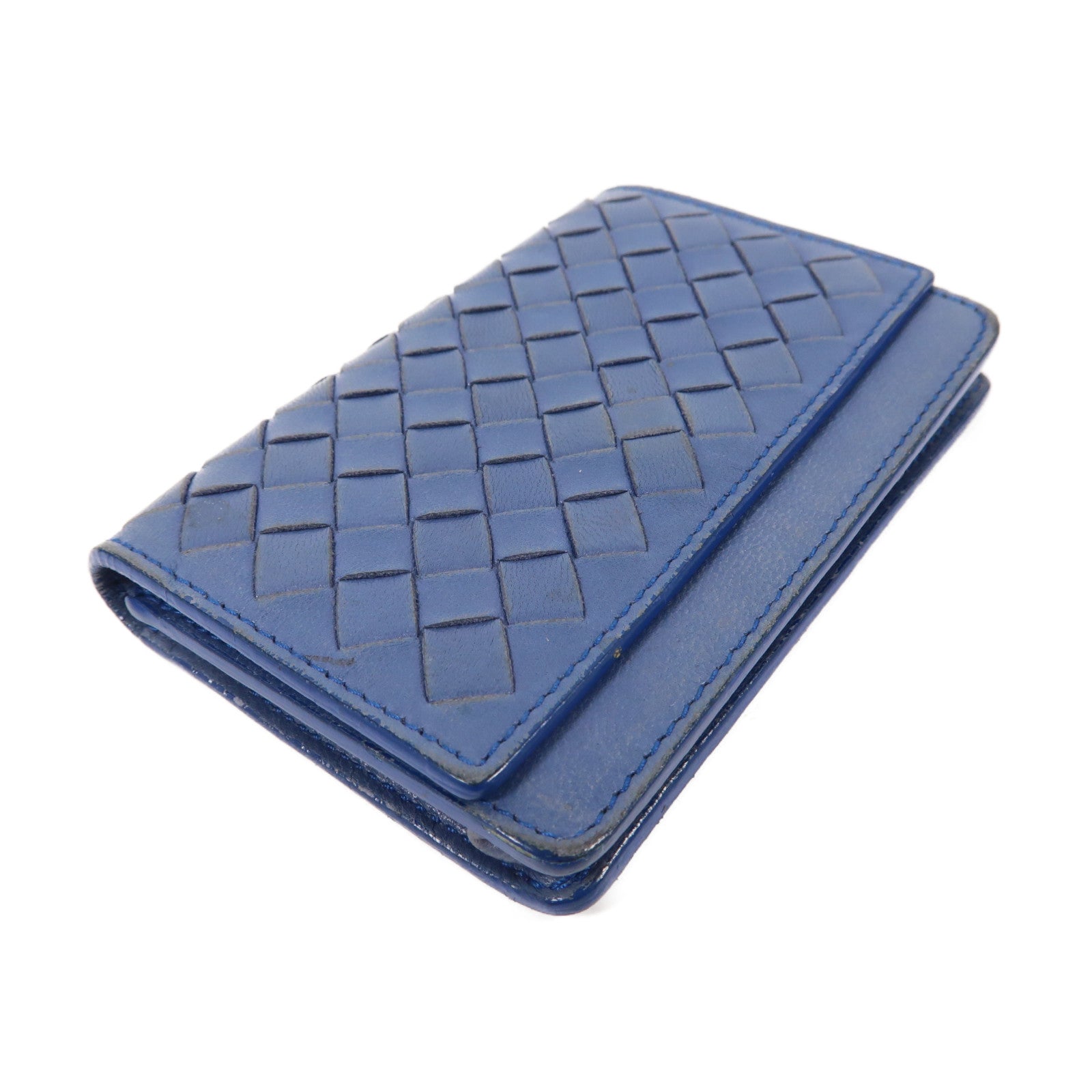 BOTTEGA VENETA 織紋皮革Card Case銀扣卡片套藍色