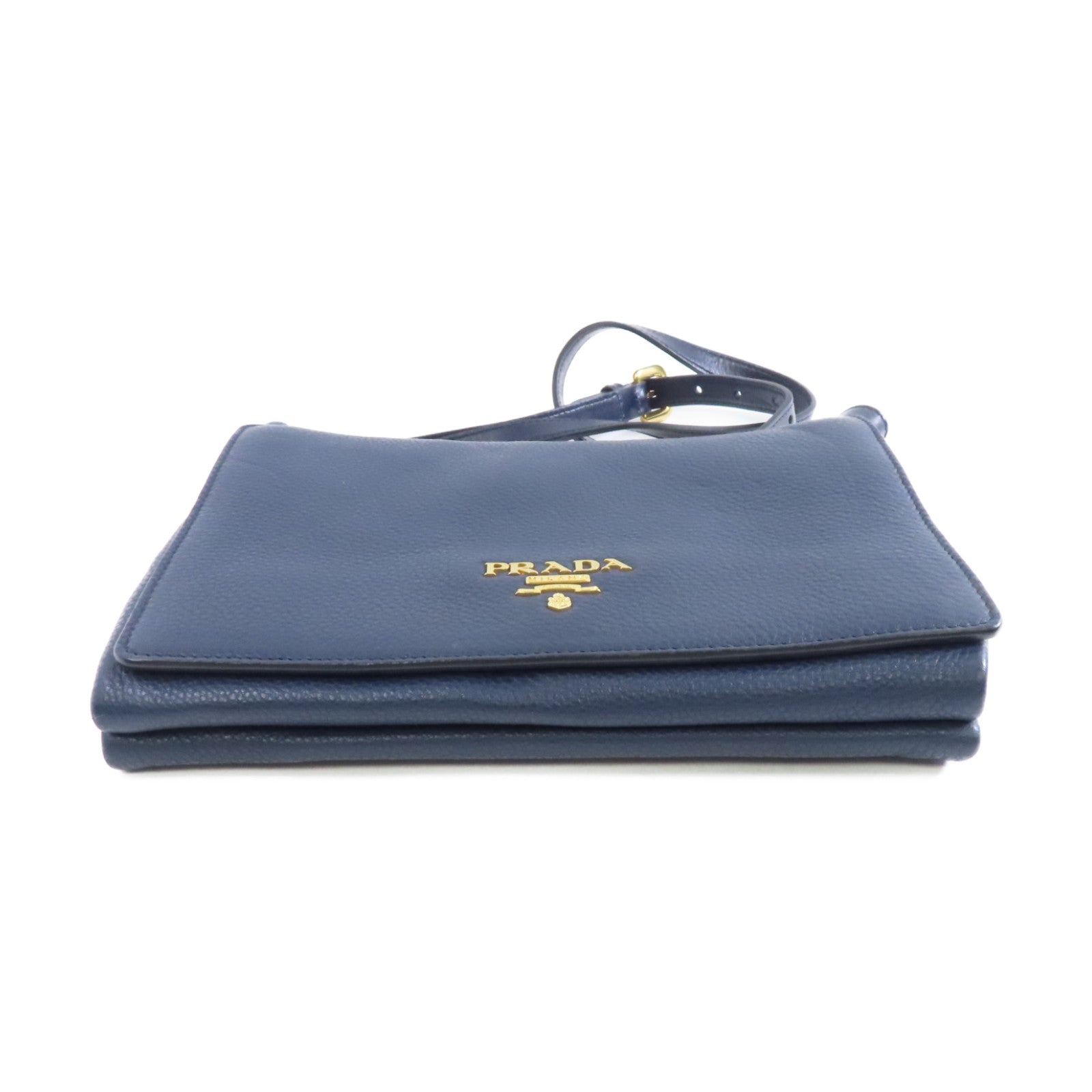 PRADA 牛皮皮革Shoulder Bag金扣肩背袋藍色