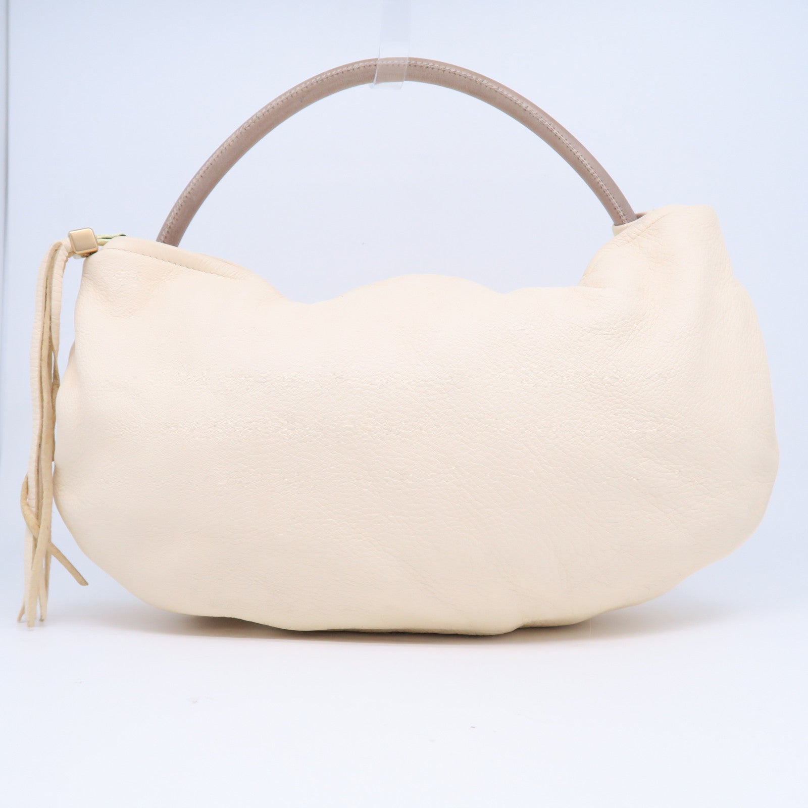 CHANEL 【清倉大減價】牛皮皮革Shoulder Bag金扣手挽肩背兩用袋米白色