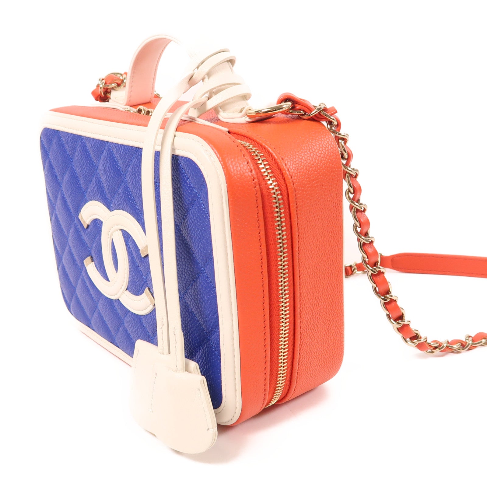 CHANEL 【激減優惠】牛皮皮革Vanity Case金扣鏈帶手挽肩背兩用袋