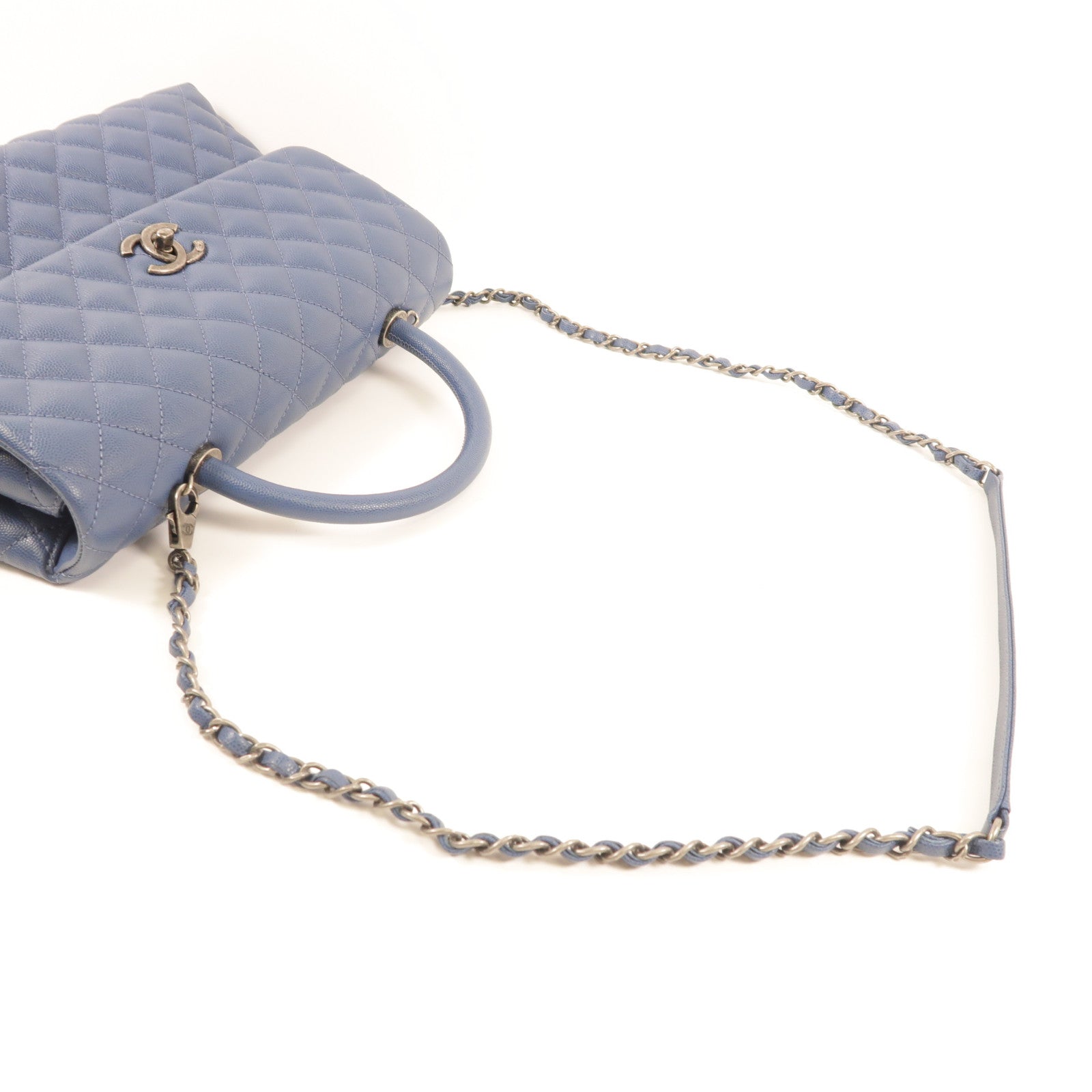 CHANEL 牛皮皮革Coco Handle銀扣鏈帶手挽肩背兩用袋