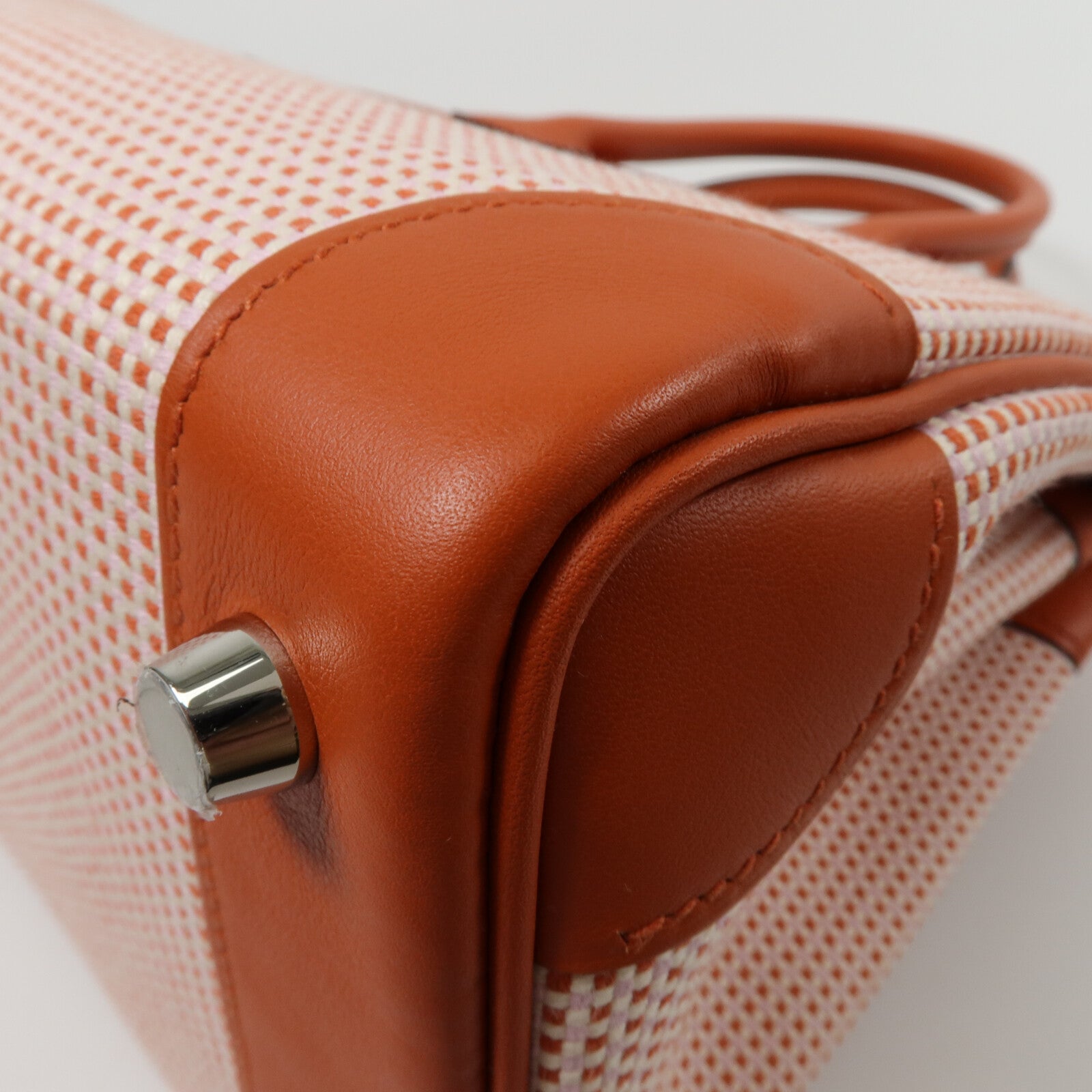 HERMES Toile Quadrille帆布Birkin 30手挽袋Terre Battue