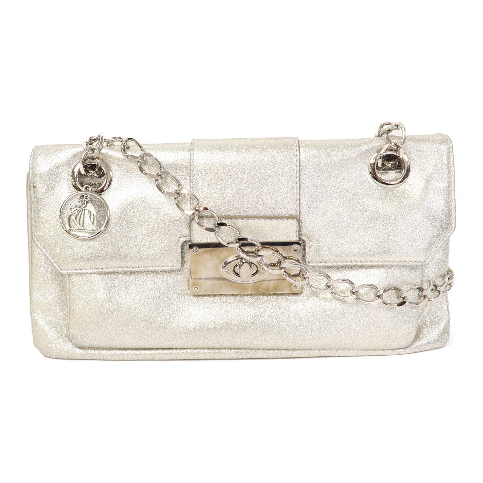 LANVIN 牛皮皮革Chain Bag鏈帶肩背袋銀色