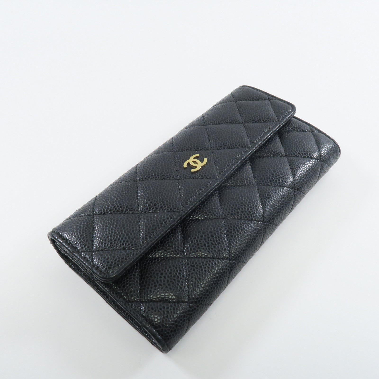 CHANEL 牛皮皮革Wallet金扣長錢包黑色
