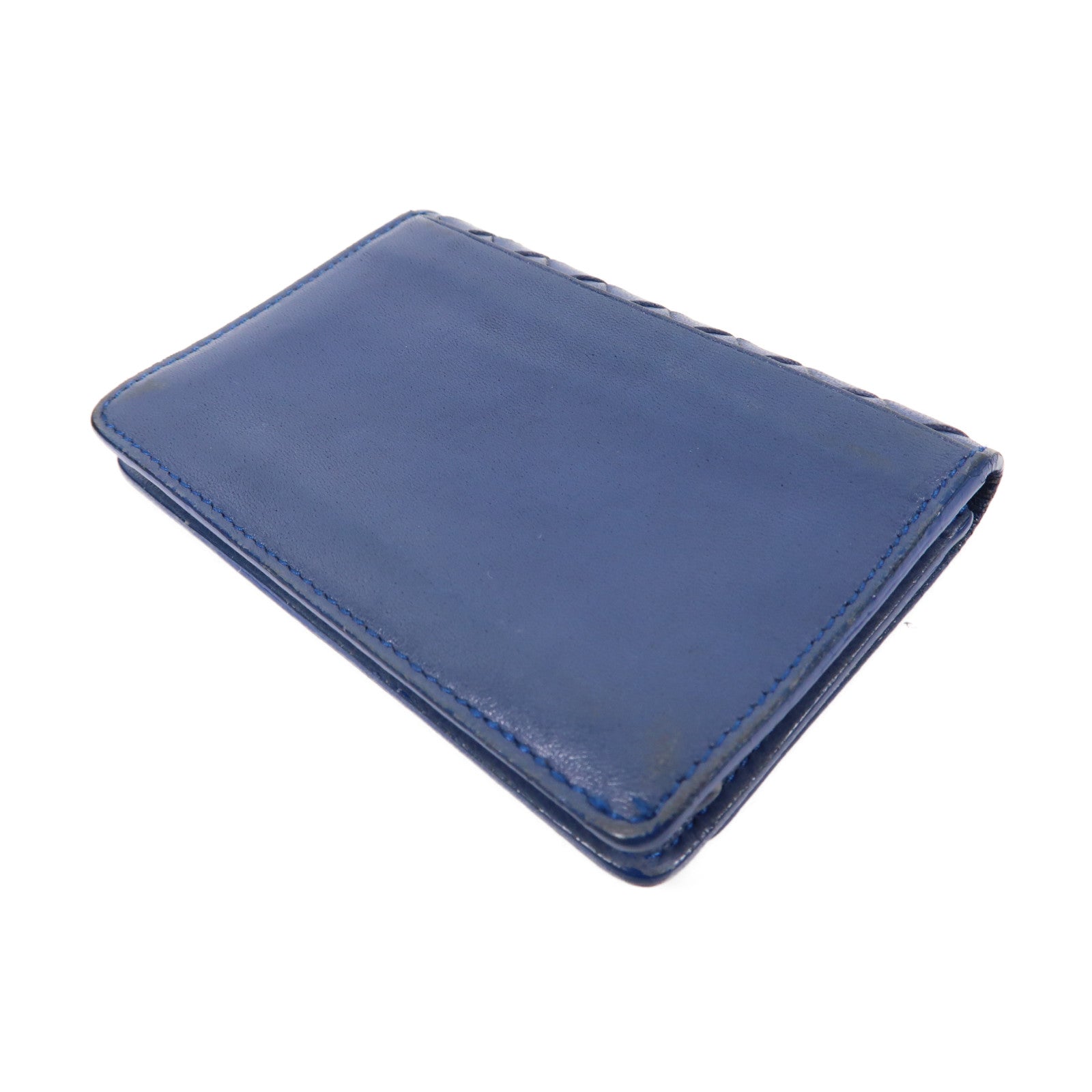 BOTTEGA VENETA 織紋皮革Card Case銀扣卡片套藍色