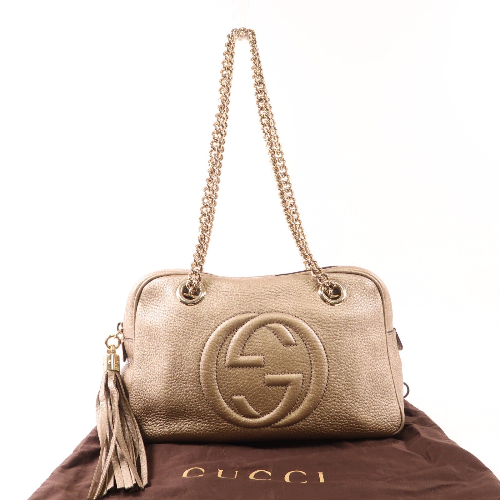 GUCCI 牛皮皮革Chain Shoulder Bag金扣鏈帶肩背袋