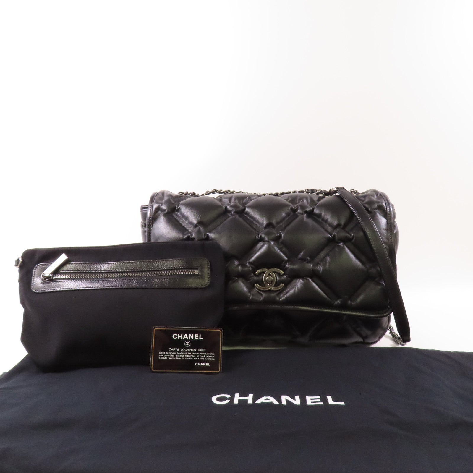 CHANEL 牛皮皮革Bubble鏈帶肩背袋