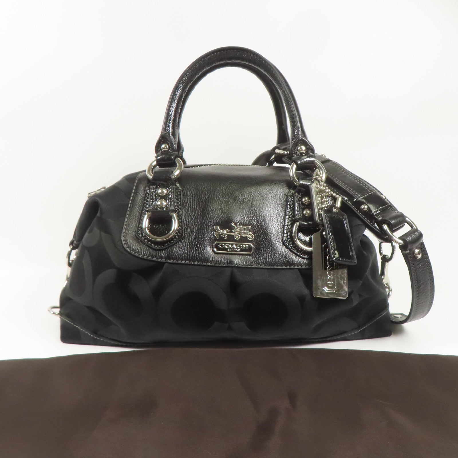 COACH 帆布Shoulder Bag銀扣手挽肩背兩用袋