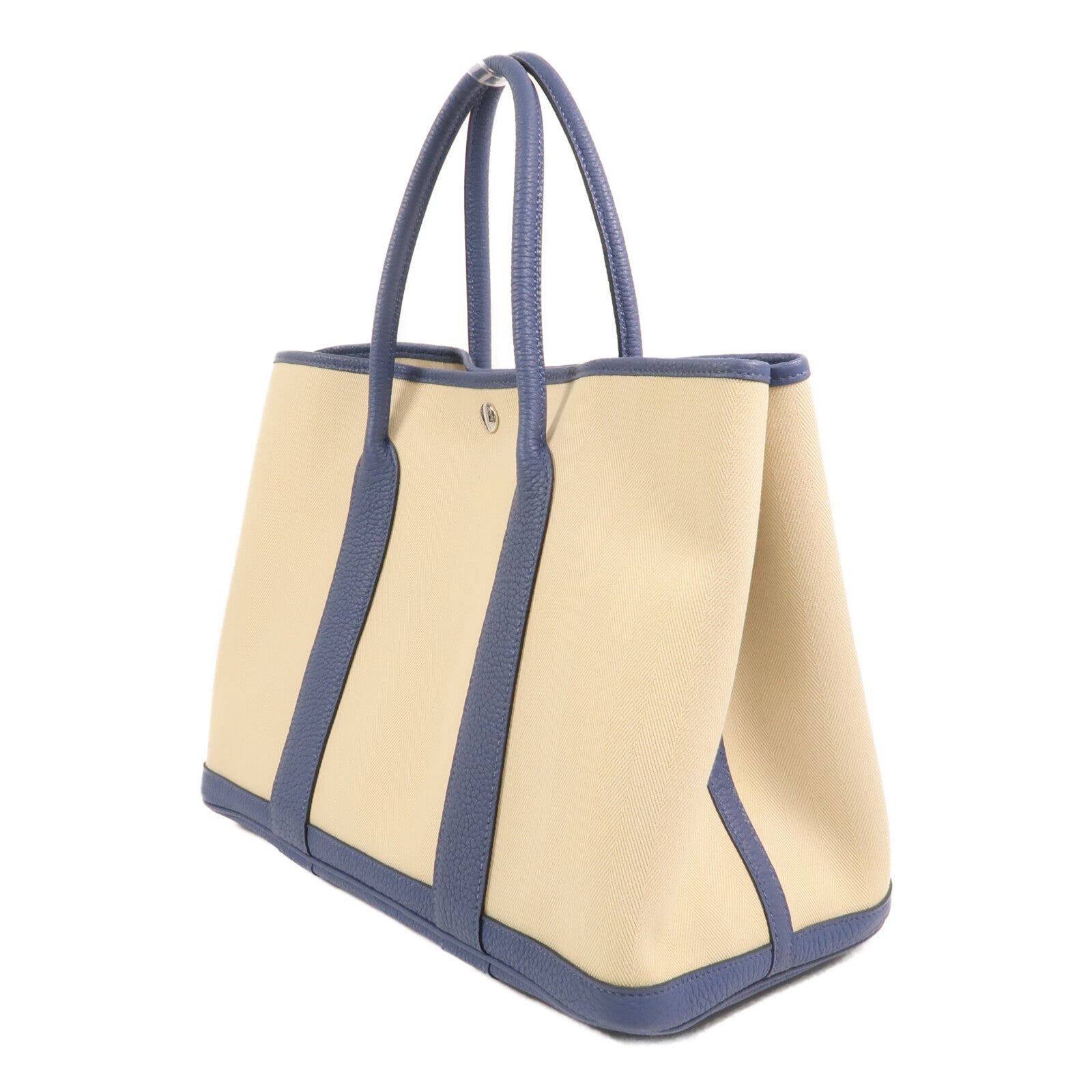 HERMES 帆布Garden Party PM銀扣手挽袋Bleu Brighton