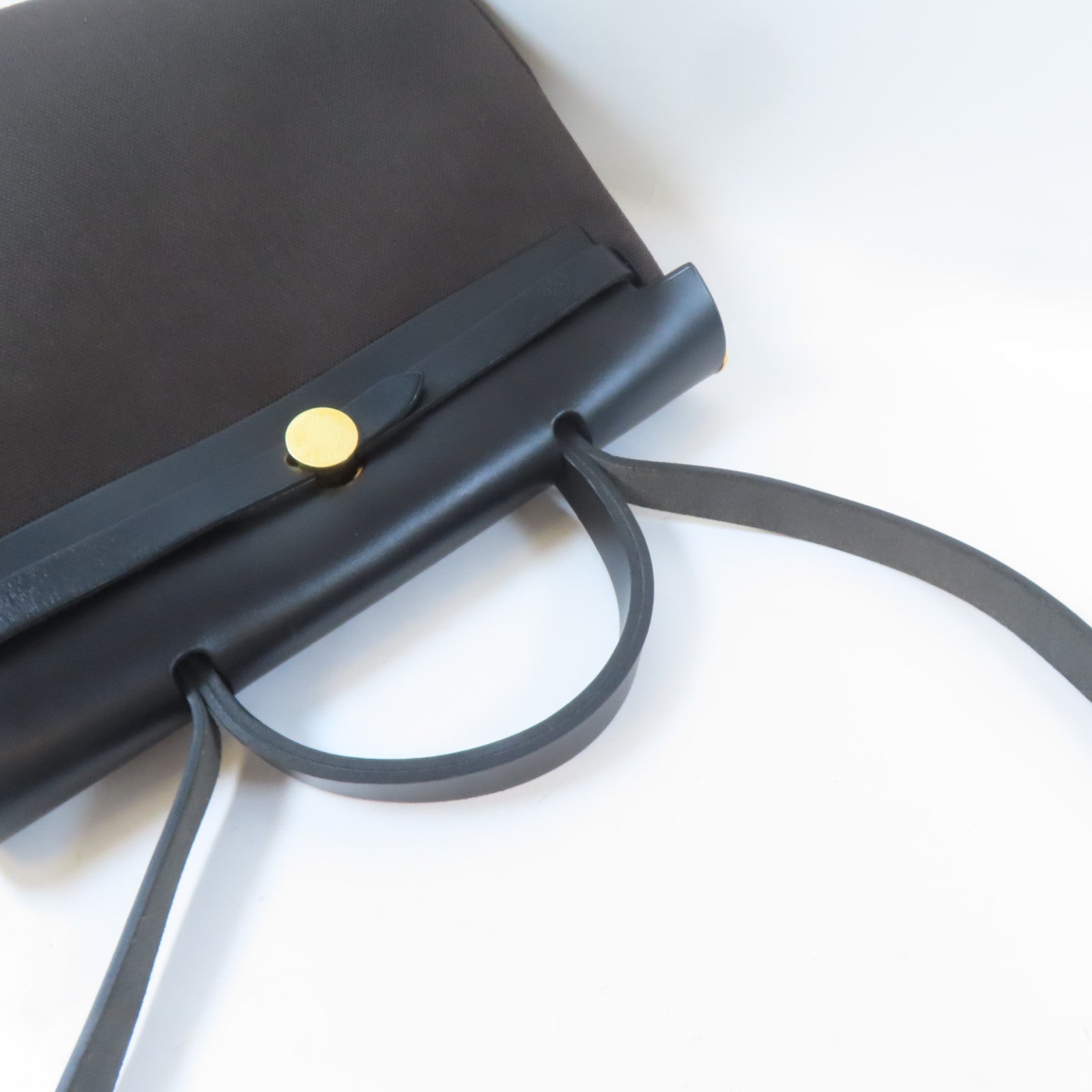 HERMES 帆布Herbag PM金扣手挽肩背兩用袋啡色