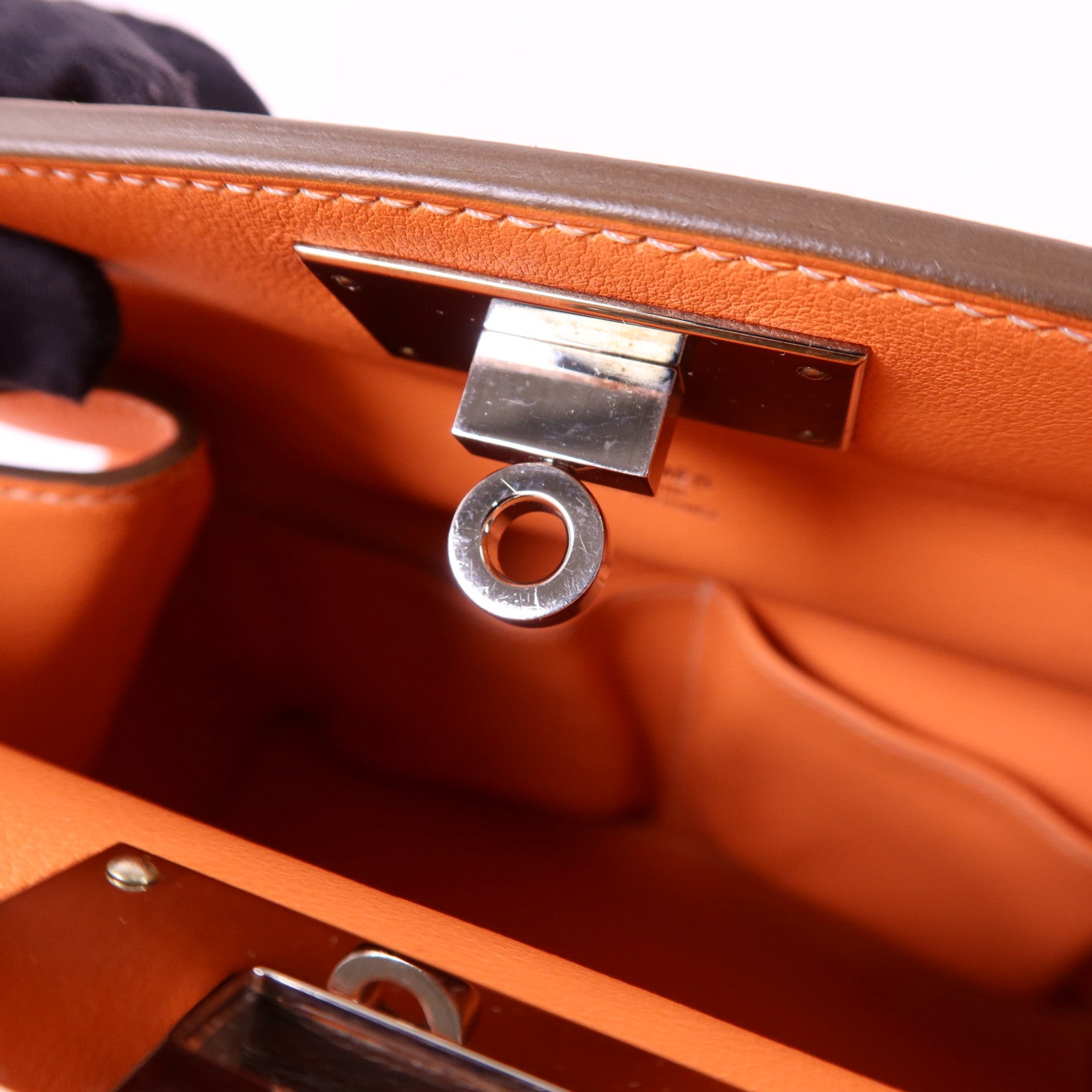 HERMES Swift皮革Tool Box 20銀扣手挽肩背兩用袋Crevette