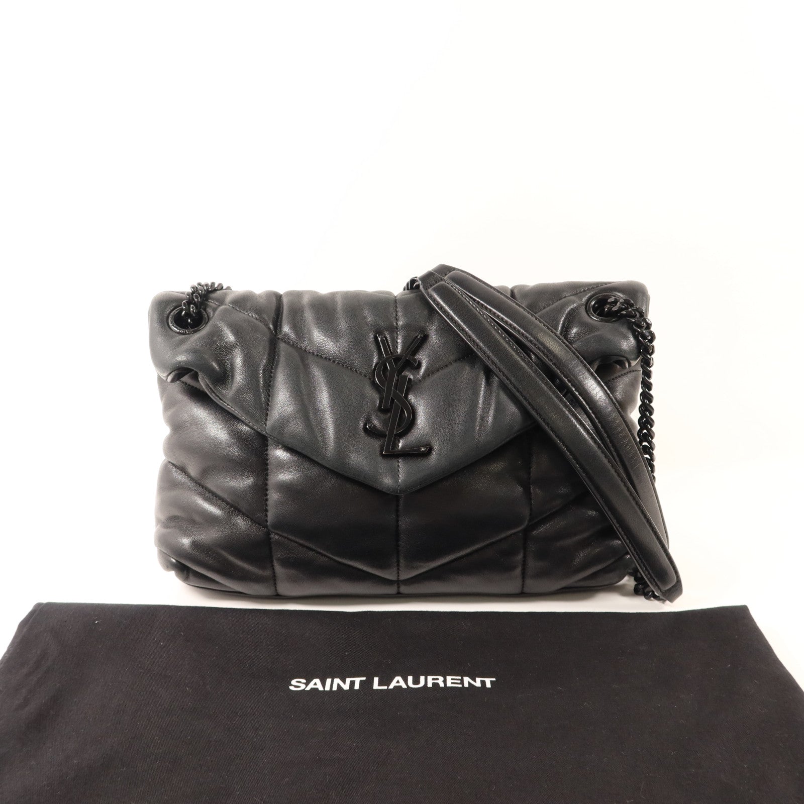 SAINT LAURENT 羊皮皮革Shoulder Bag銀扣手挽肩背兩用袋