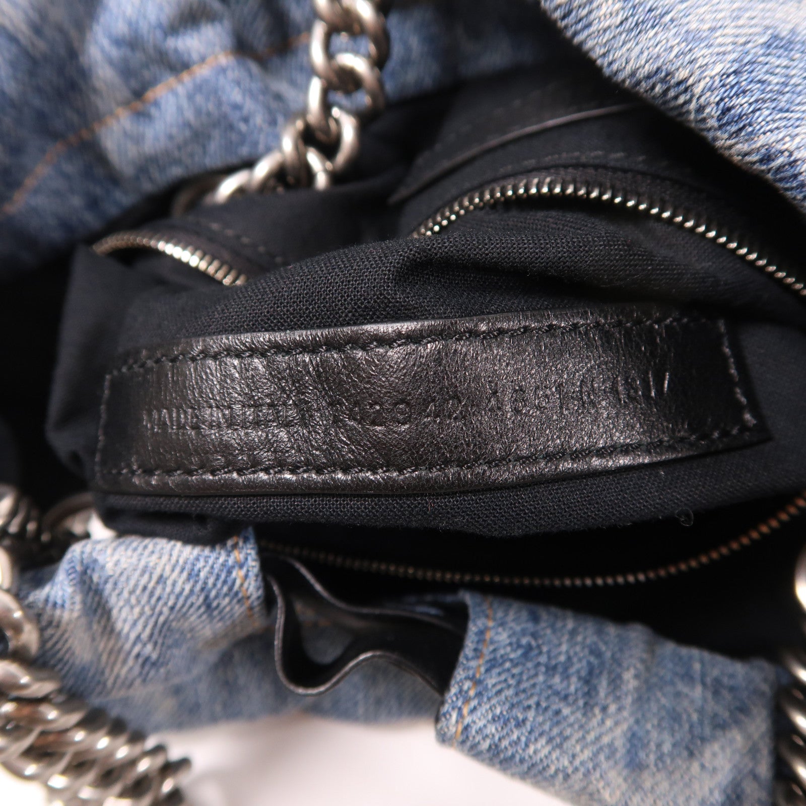 BALENCIAGA 牛仔布Crush銀扣鏈帶肩背袋藍色