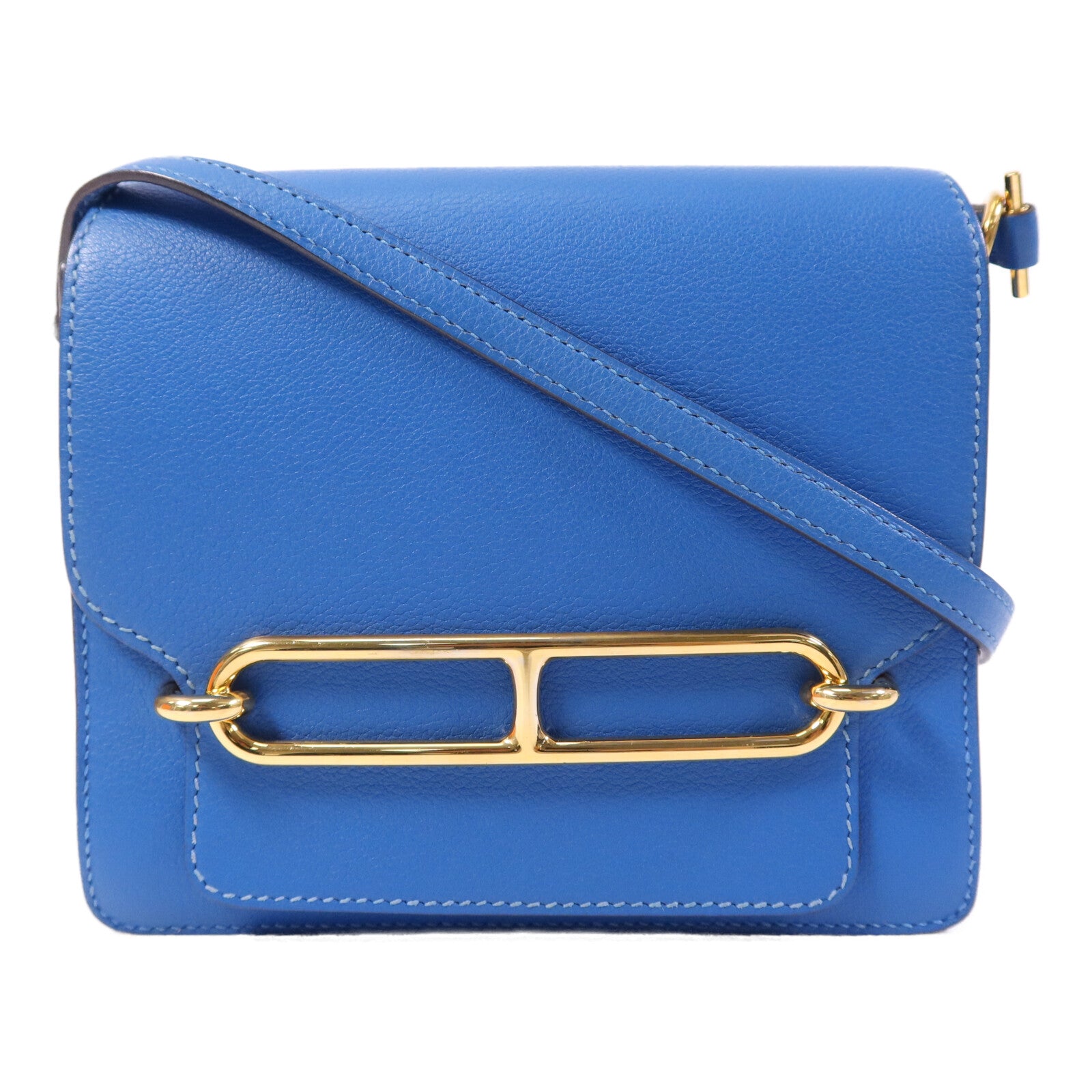 HERMES Evercolor皮革Mini Roulis金扣肩背袋Blue Zanzibar