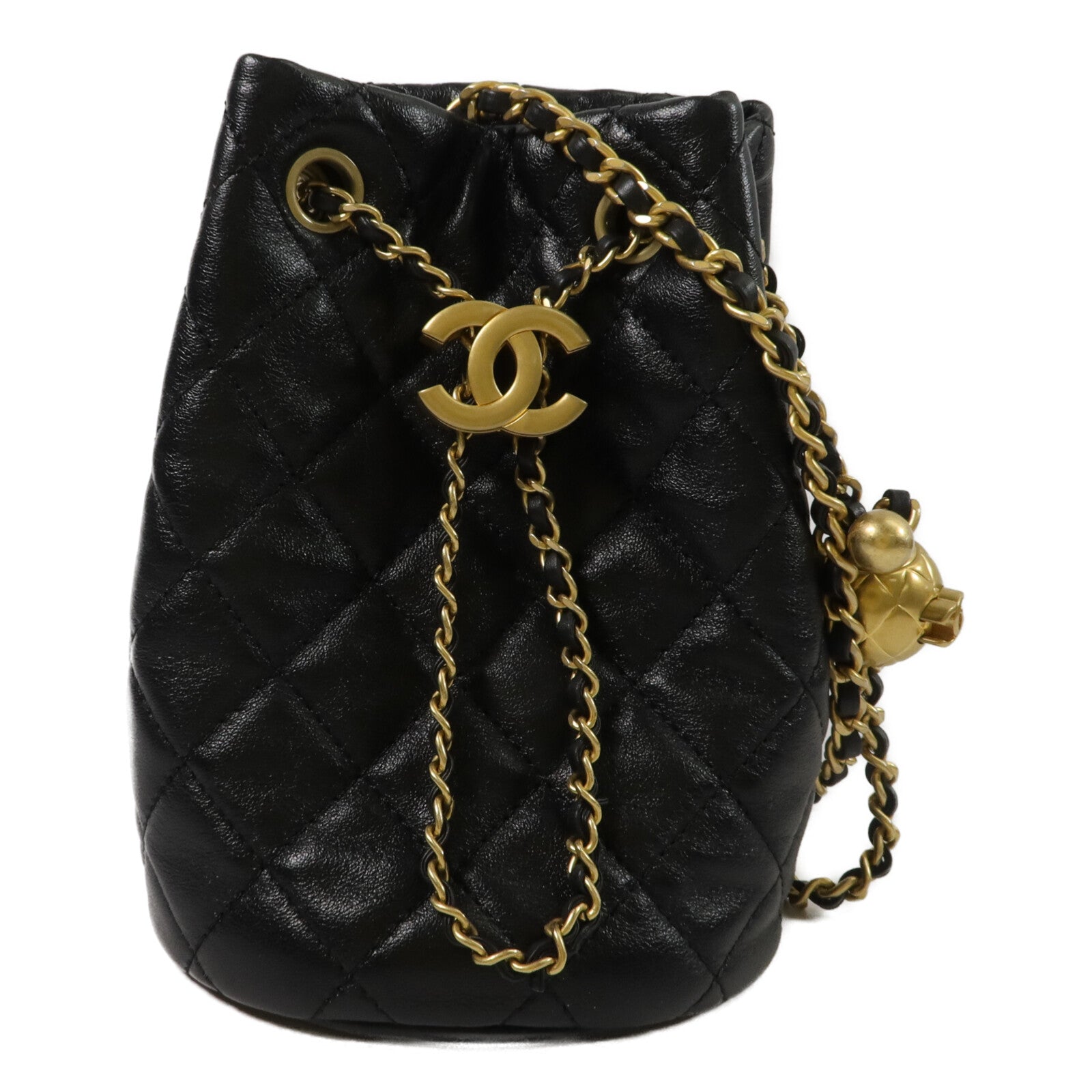 CHANEL 羊皮皮革Bucket Bag鏈帶肩背袋