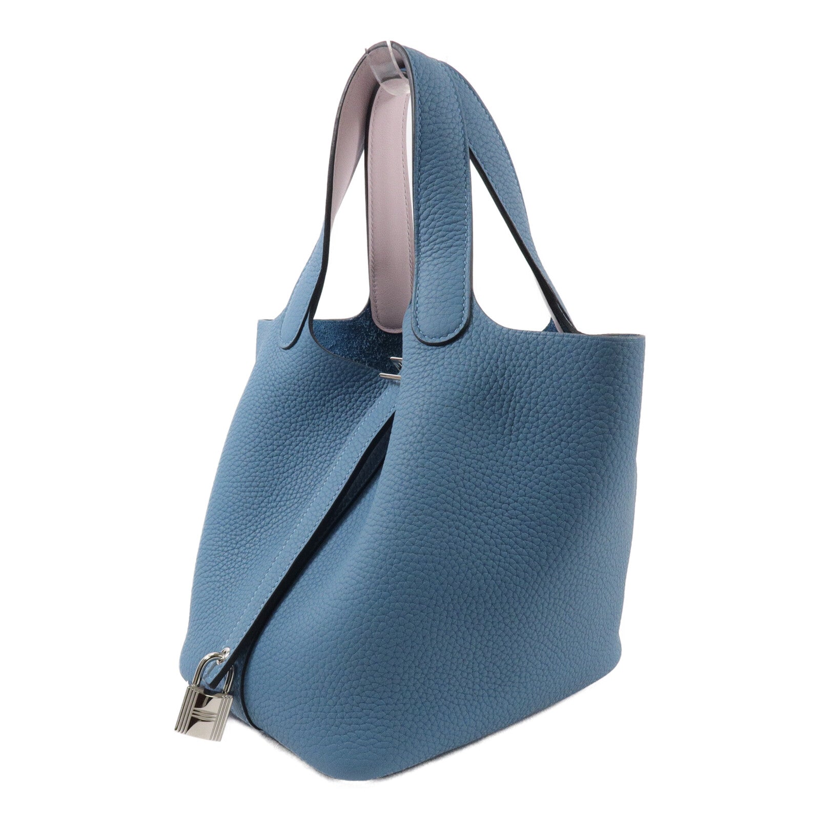 HERMES Clemence皮革Picotin PM手挽袋Bleu Jean