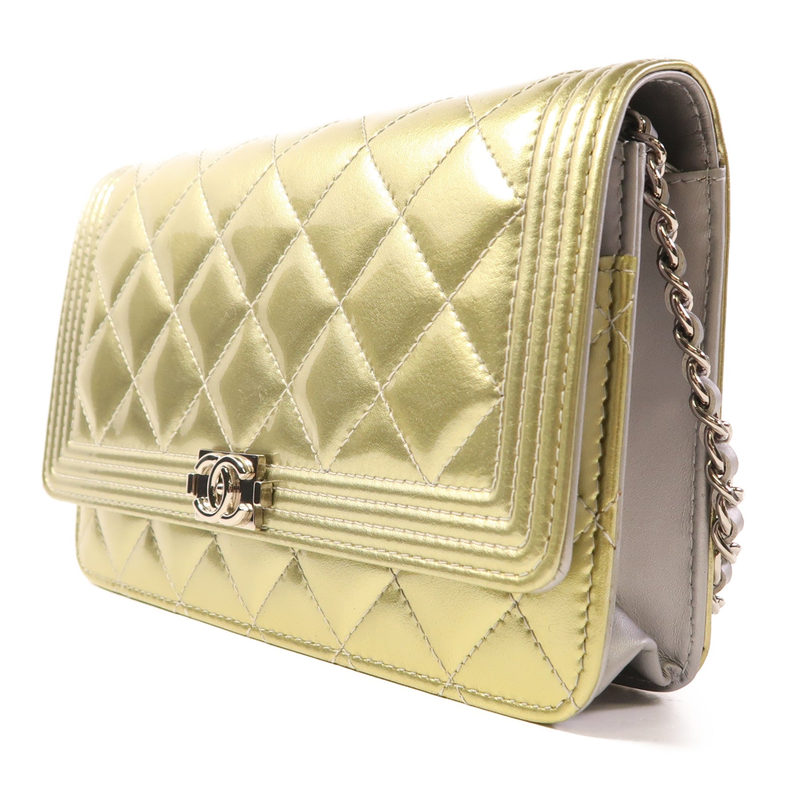 CHANEL 漆皮皮革Wallet On Chain銀扣鏈帶肩背袋