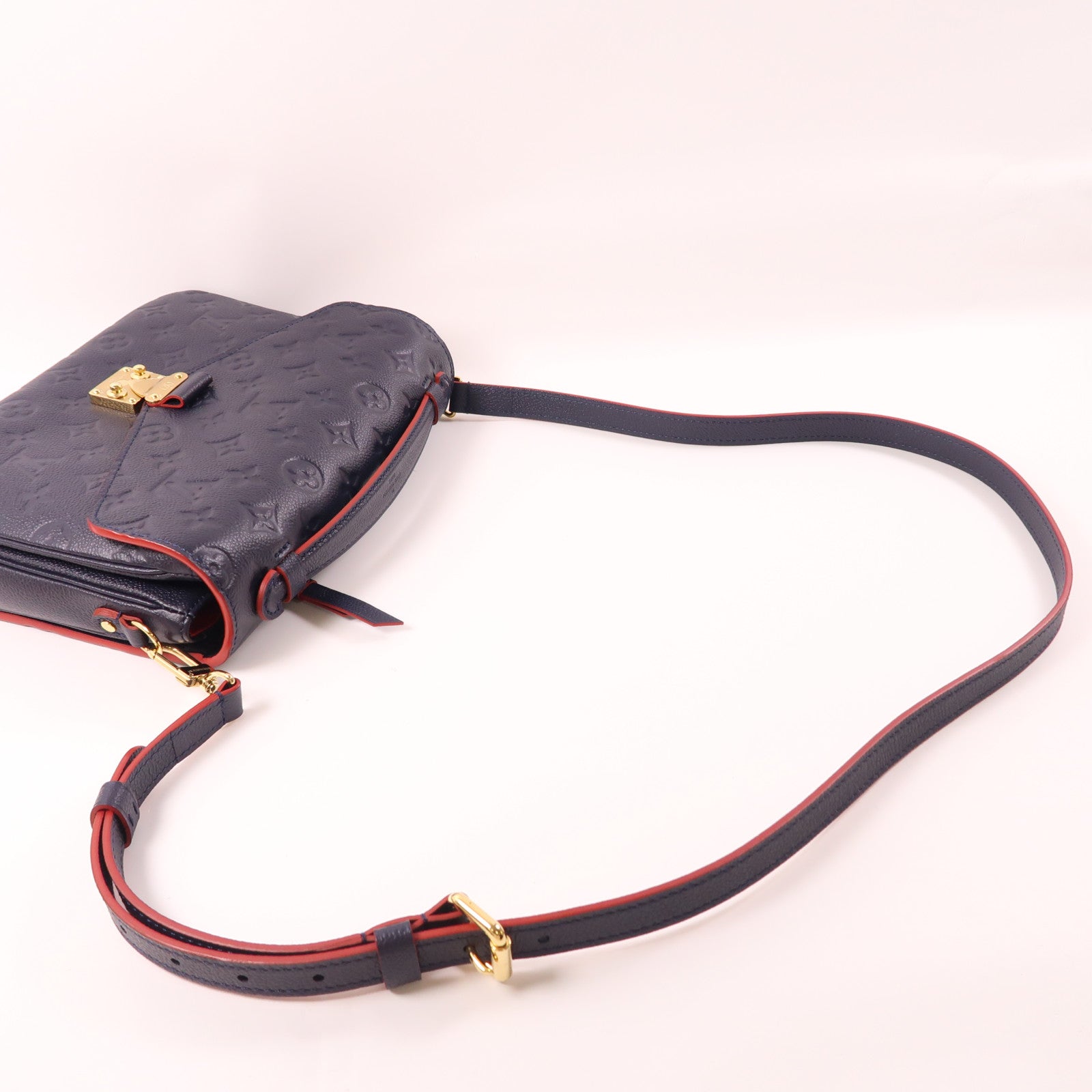 LOUIS VUITTON Monogram Empreinte Pochette Metis金扣手挽肩背兩用袋深藍色