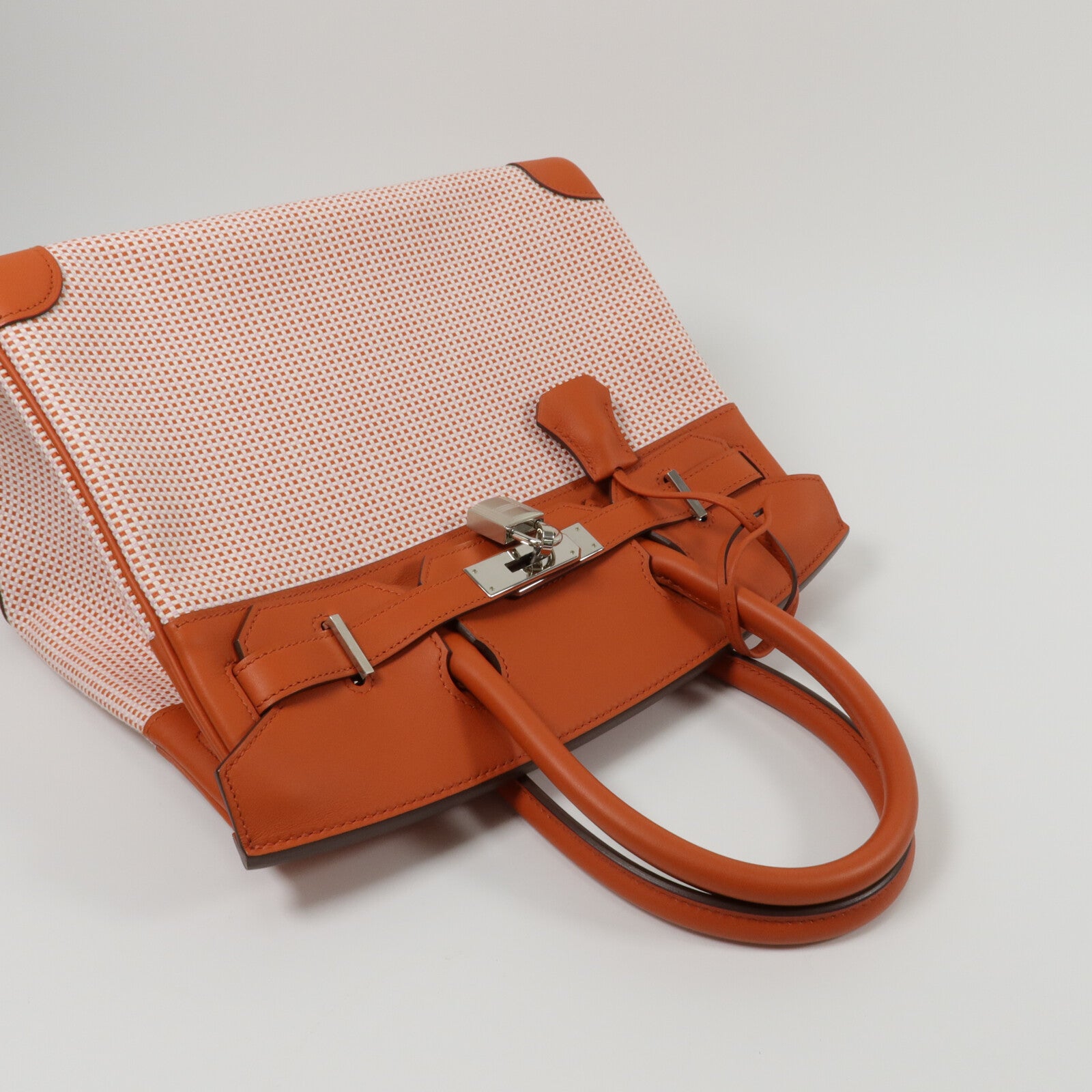 HERMES Toile Quadrille帆布Birkin 30手挽袋Terre Battue