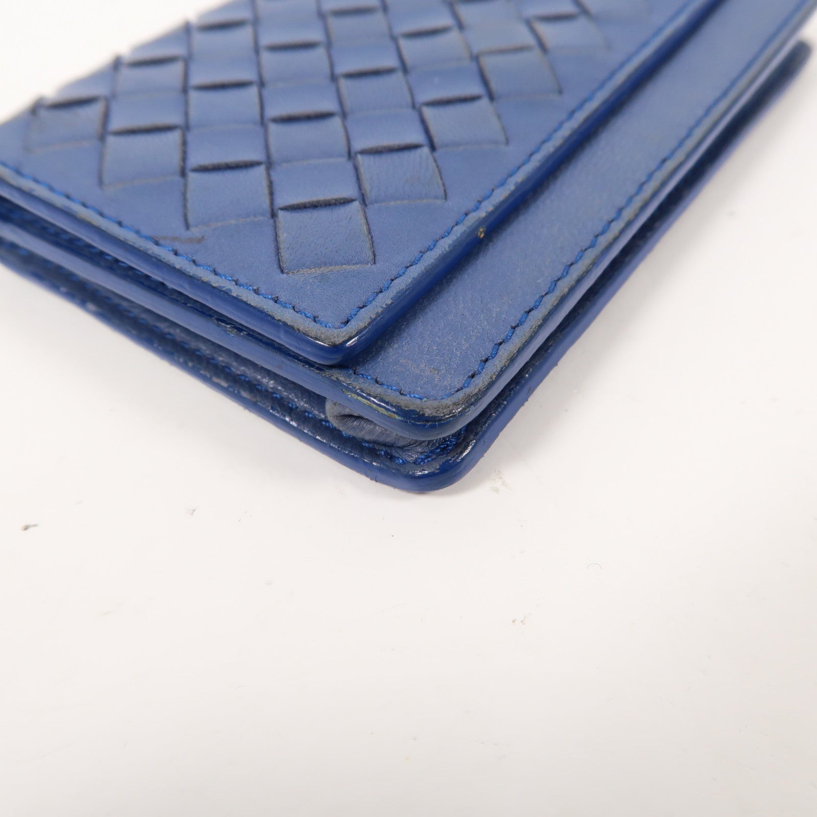 BOTTEGA VENETA 織紋皮革Card Case銀扣卡片套藍色