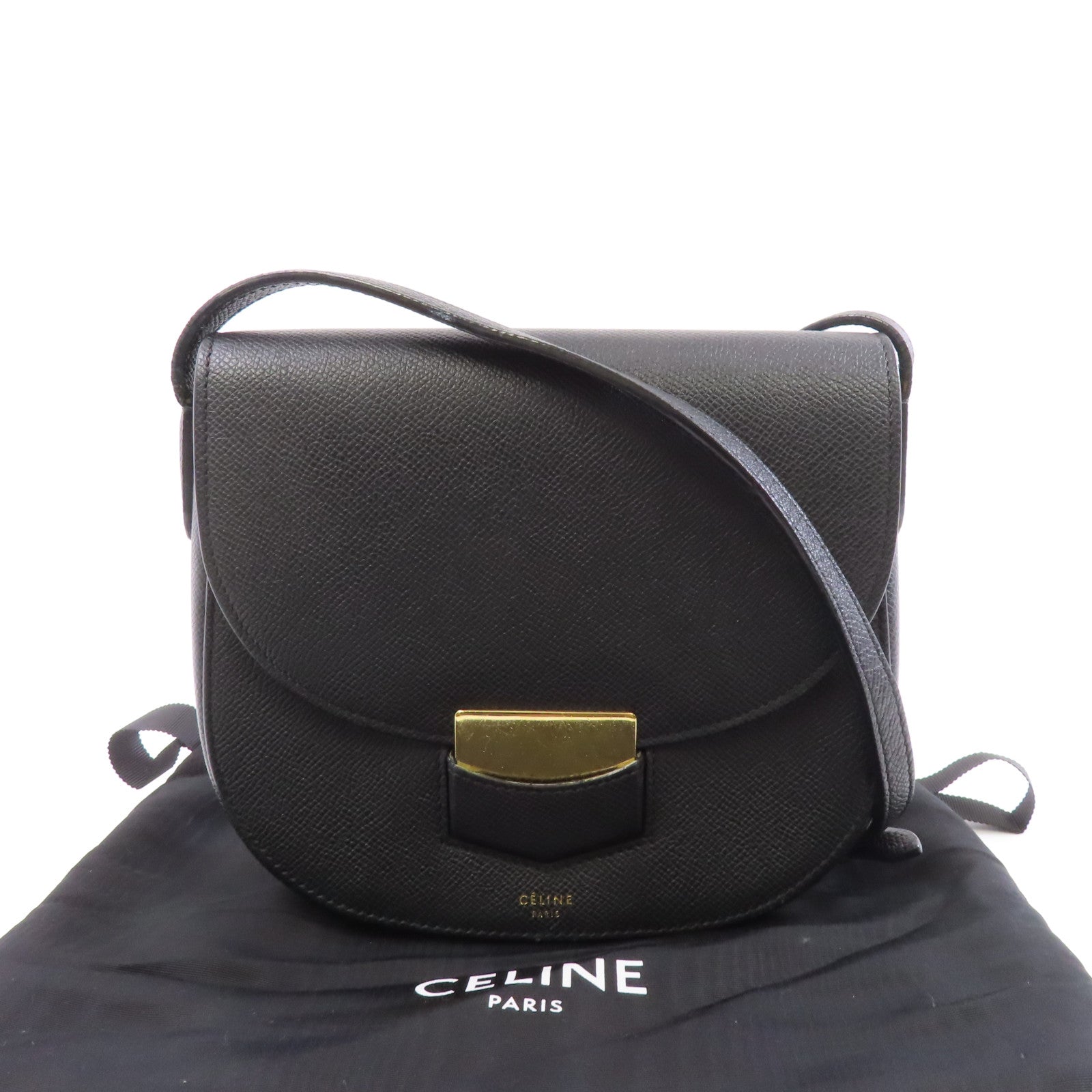 CELINE 牛皮皮革Trotteur金扣肩背袋黑色