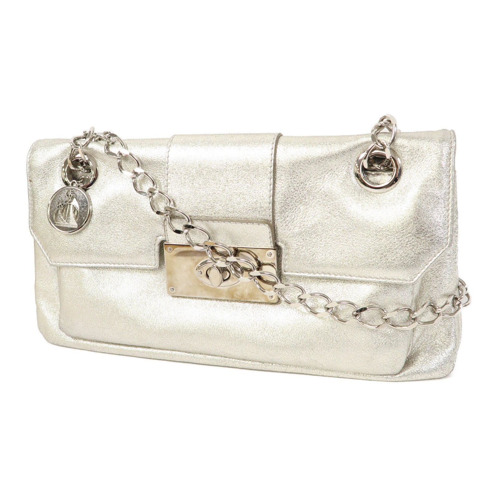 LANVIN 牛皮皮革Chain Bag鏈帶肩背袋銀色