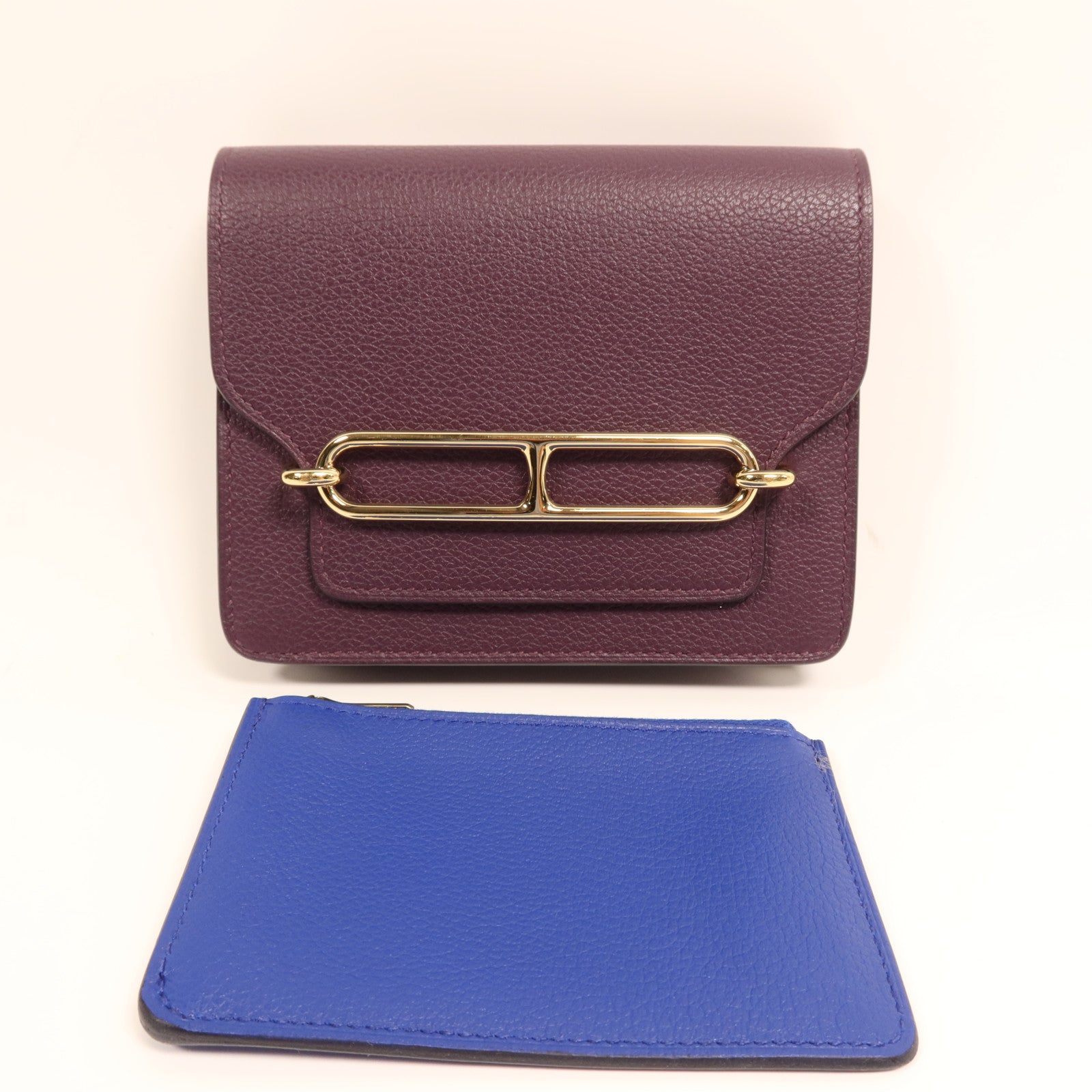HERMES Evercolour皮革Roulis Slim金扣手拿包Cassis
