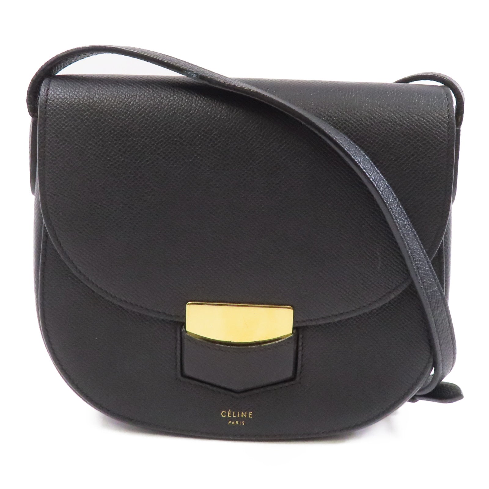 CELINE 牛皮皮革Trotteur金扣肩背袋黑色
