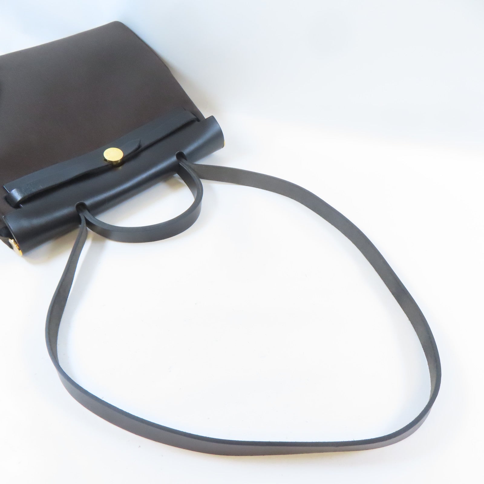 HERMES 帆布Herbag PM金扣手挽肩背兩用袋啡色