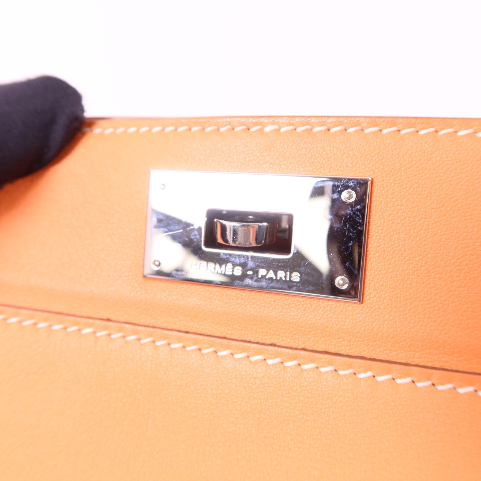 HERMES Swift皮革Tool Box 20銀扣手挽肩背兩用袋Crevette