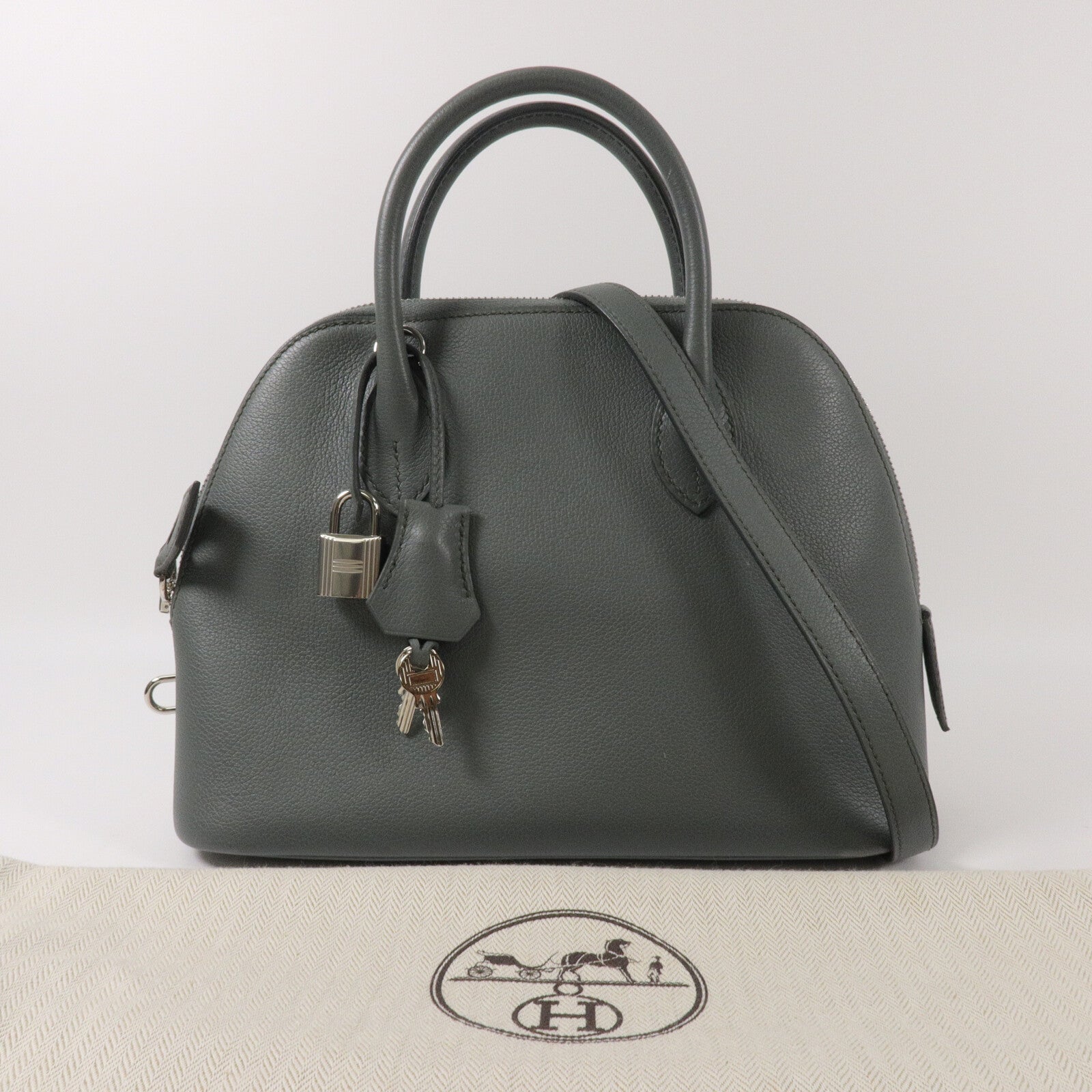 HERMES Evercolor皮革Bolide 27手挽肩背兩用袋Vert Amande