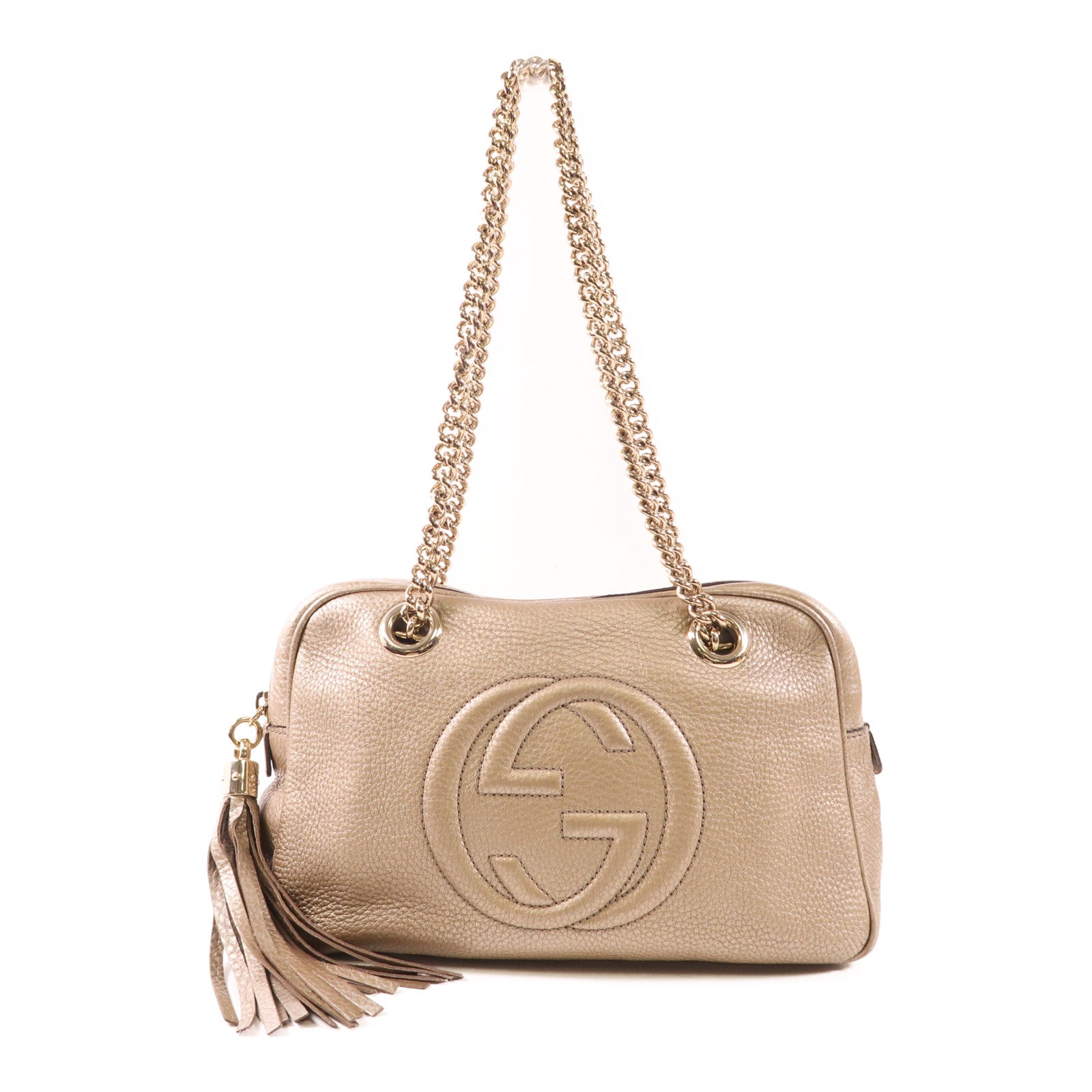 GUCCI 牛皮皮革Chain Shoulder Bag金扣鏈帶肩背袋