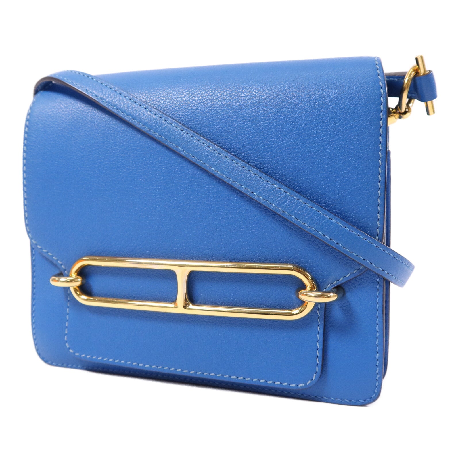 HERMES Evercolor皮革Mini Roulis金扣肩背袋Blue Zanzibar