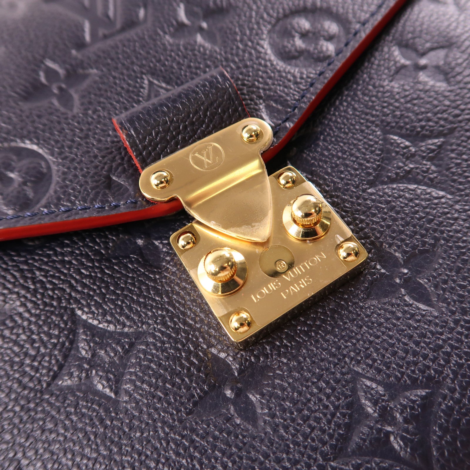 LOUIS VUITTON Monogram Empreinte Pochette Metis金扣手挽肩背兩用袋深藍色
