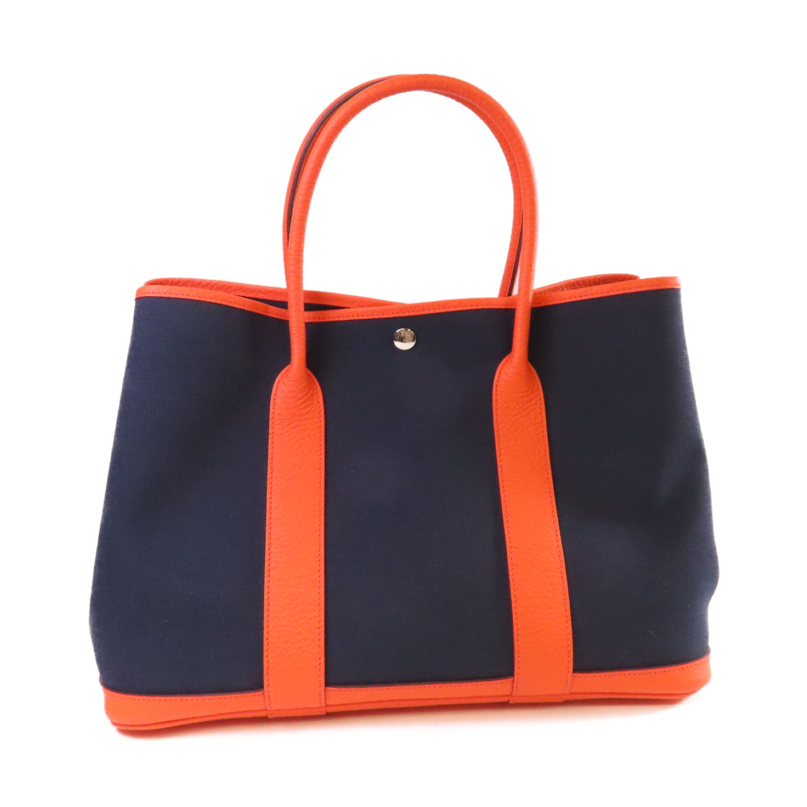 HERMES 帆布Garden Party PM Tote Bag銀扣手挽袋Bleu Marine深海藍色/Cuivre南瓜色