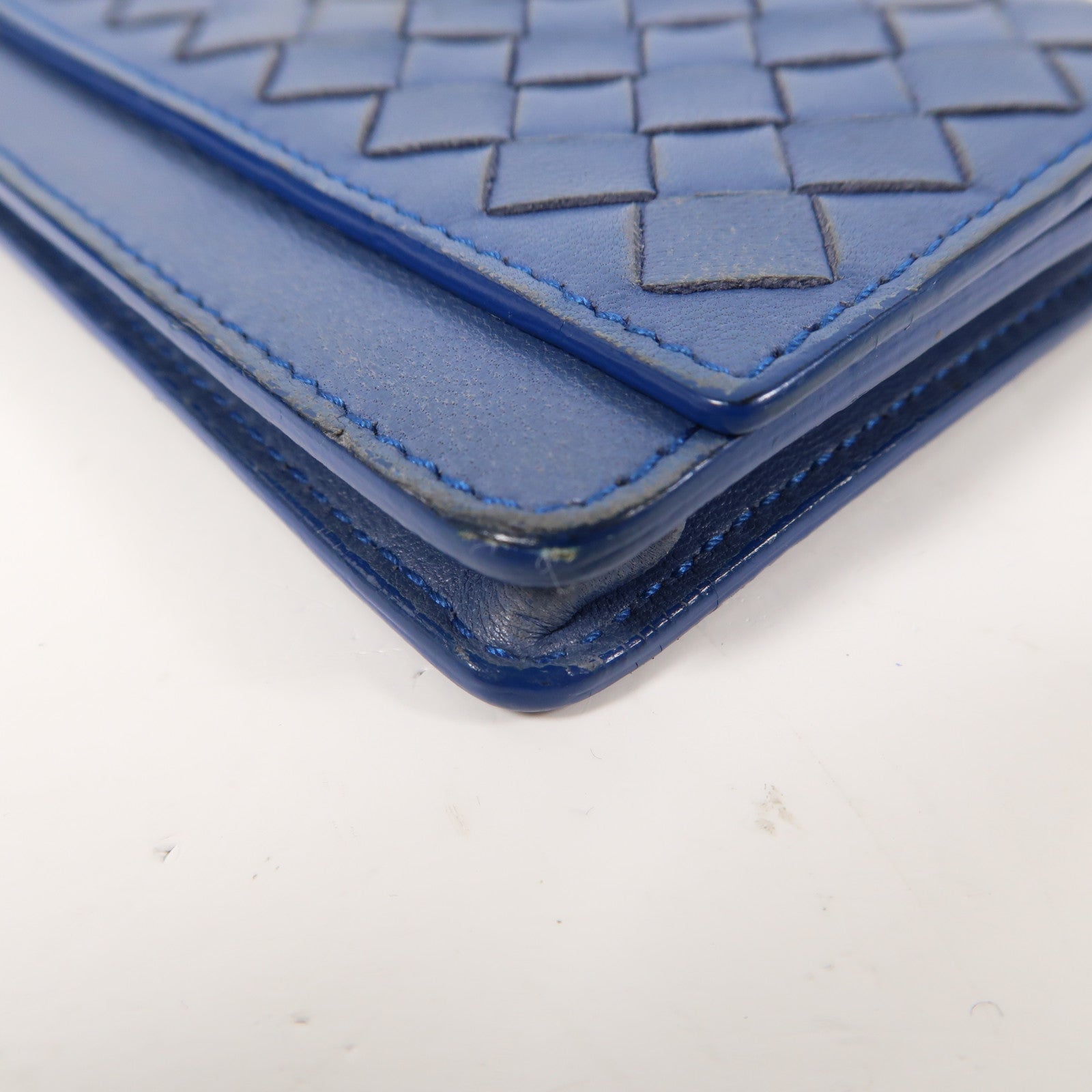 BOTTEGA VENETA 織紋皮革Card Case銀扣卡片套藍色